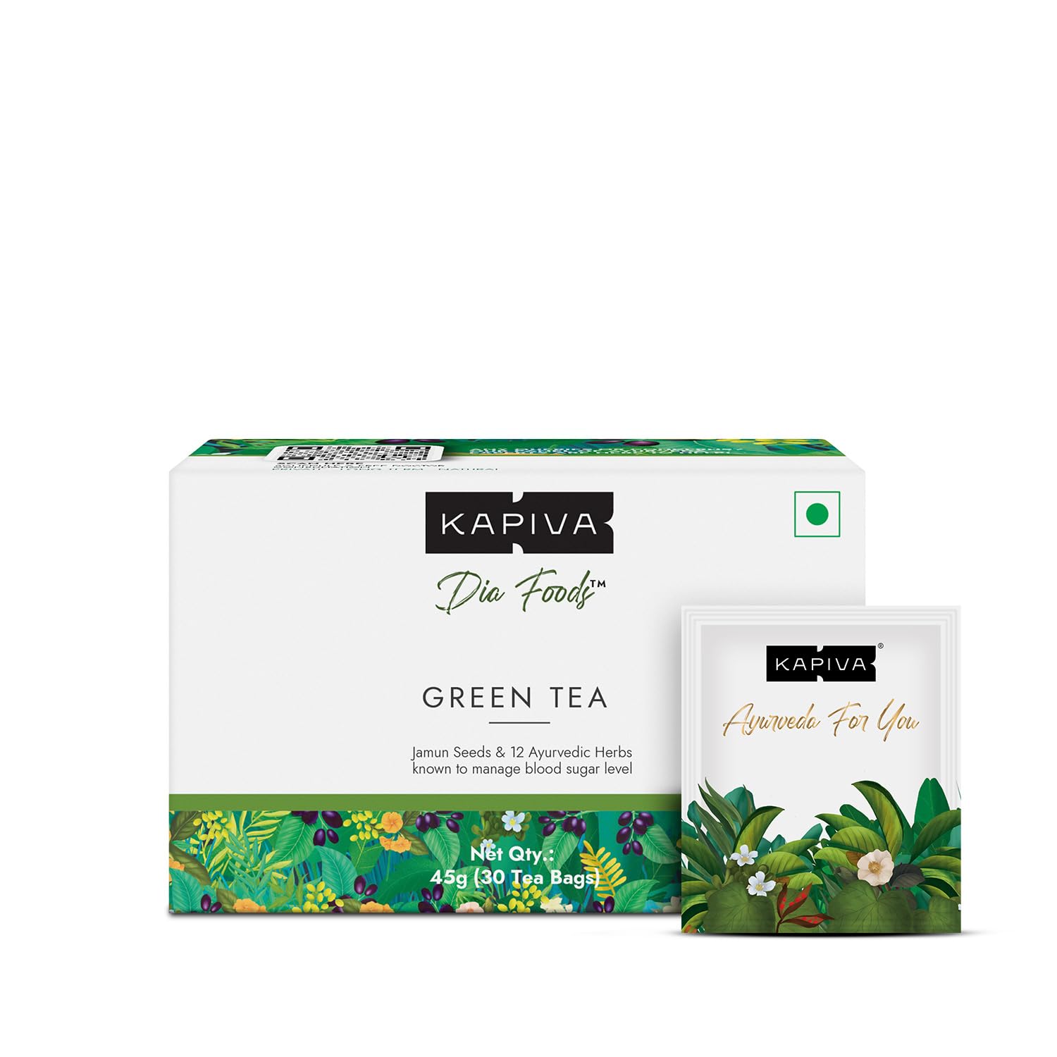 Herbal green tea pack for blood sugar care by Kapiva
