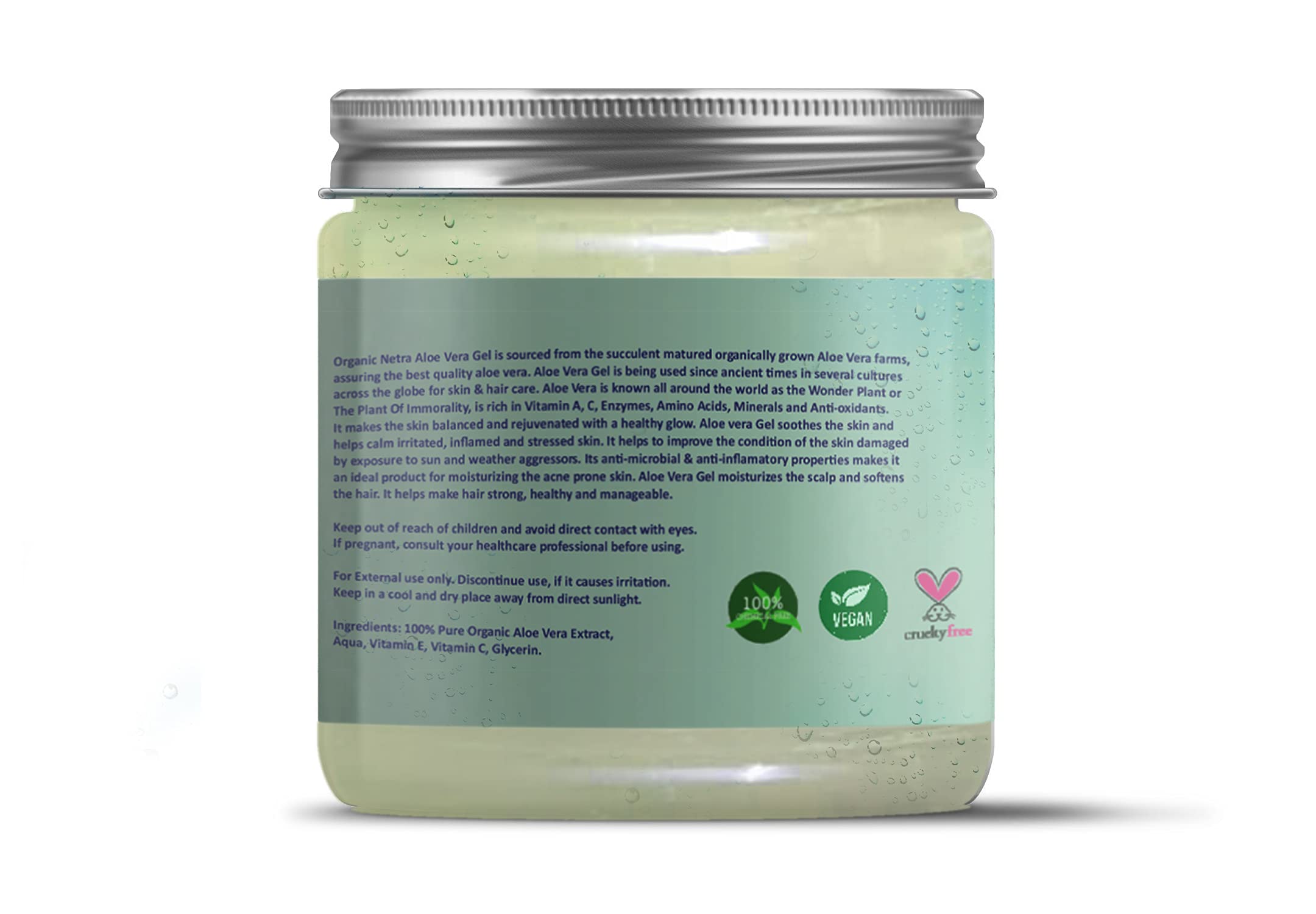 Organic Netra Pure Aloe Vera Gel with Vitamin C & E for Skin, Face and Hair – view 2