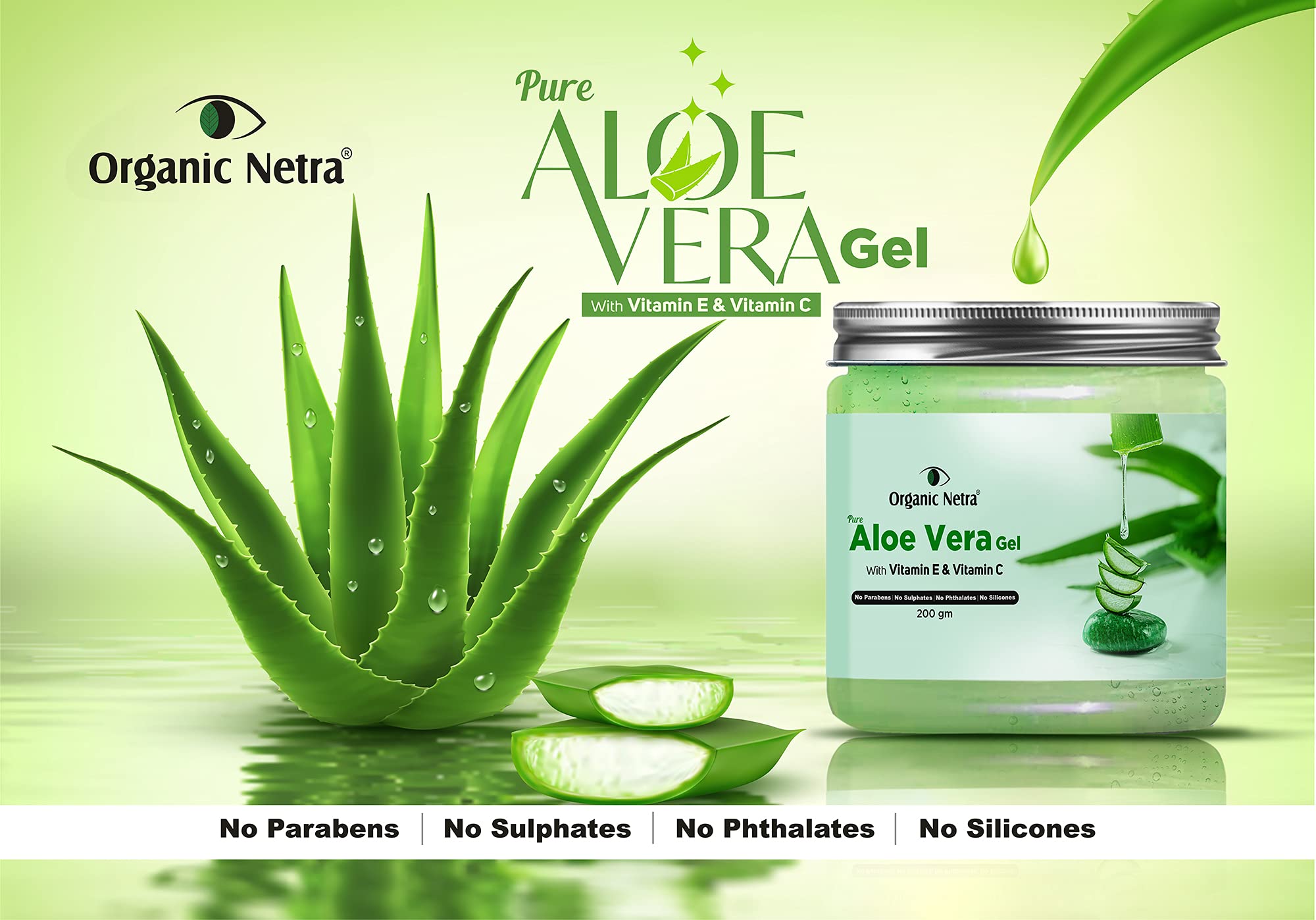 Organic Netra Pure Aloe Vera Gel with Vitamin C & E for Skin, Face and Hair – view 4