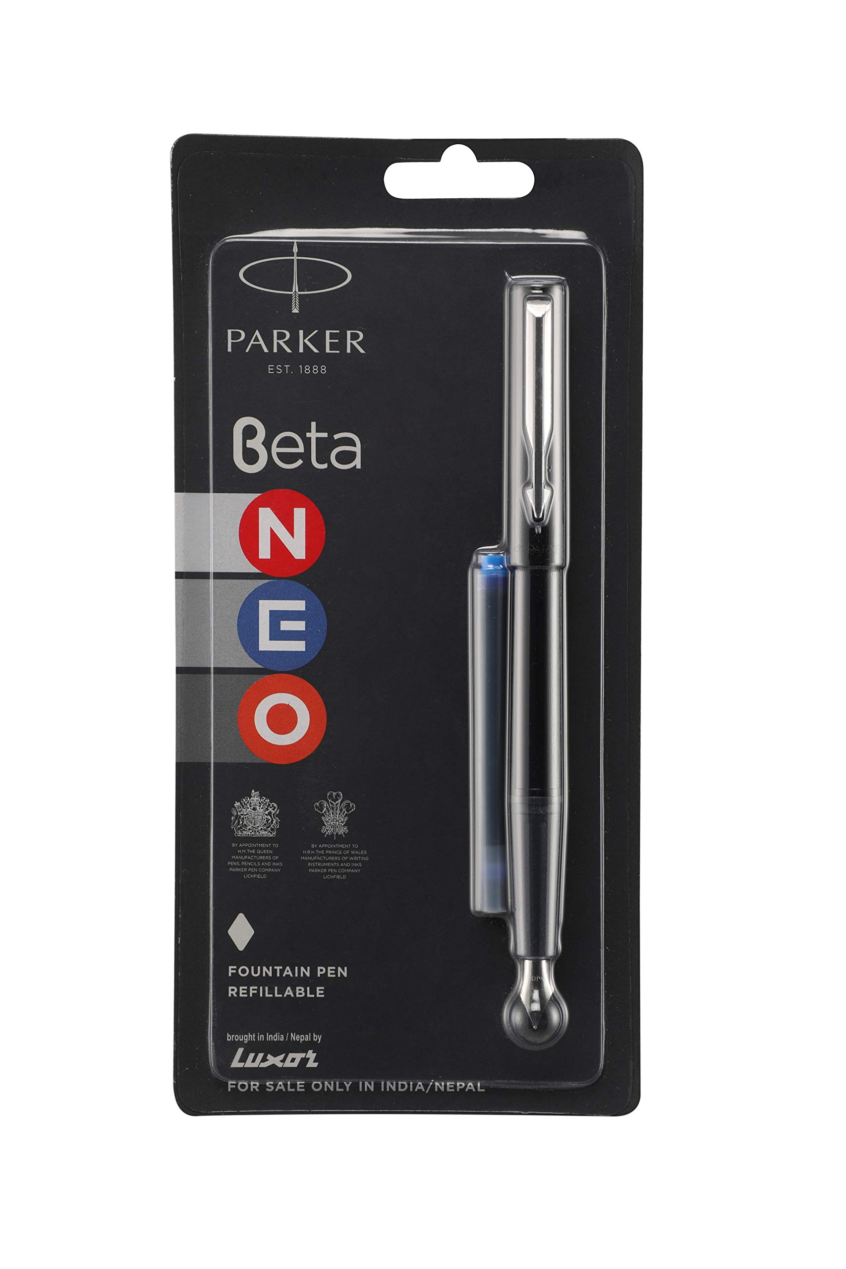 Parker Beta Neo black fountain pen with blue ink cartridge