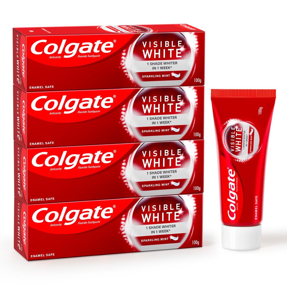 Colgate Visible White mint whitening toothpaste tubes in four-pack