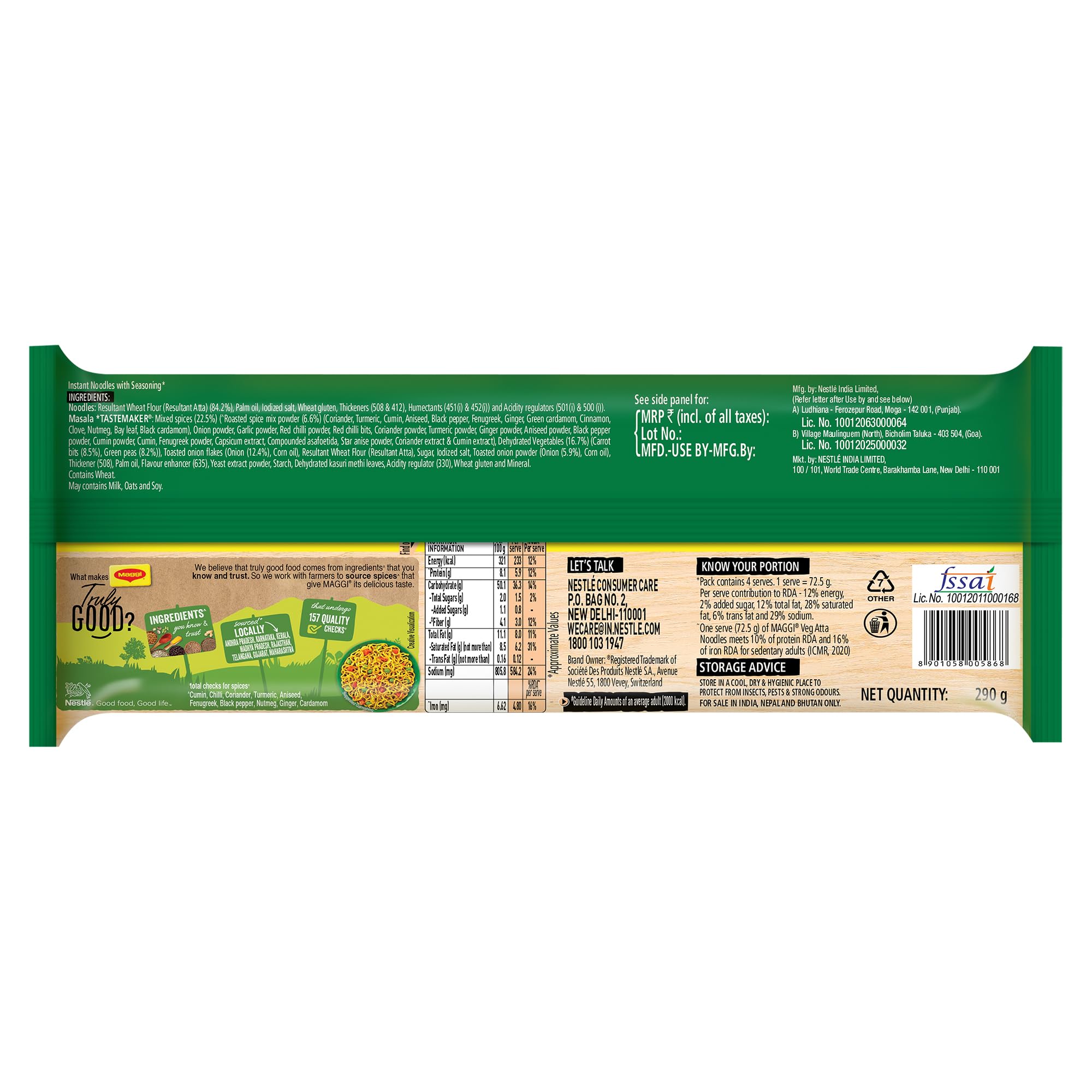 MAGGI Nutri-licious Veg Atta Masala Noodles, Instant Noodles with 20 Spices & Herbs, Source of Fibre & Iron, Atta Noodles with Appetizing Aroma & Delicious Taste, 290 grams – view 2