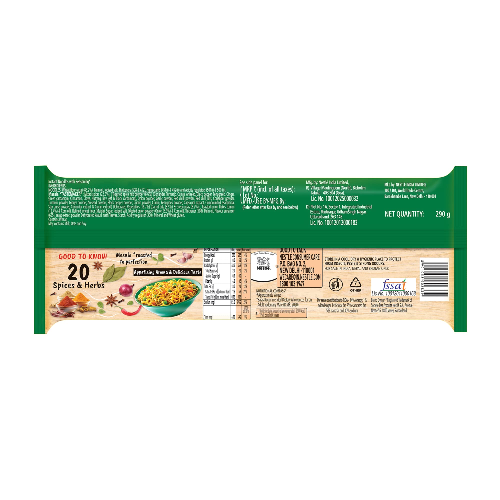 MAGGI Nutri-licious Veg Atta Masala Noodles, Instant Noodles with 20 Spices & Herbs, Source of Fibre & Iron, Atta Noodles with Appetizing Aroma & Delicious Taste, 290 grams – view 3