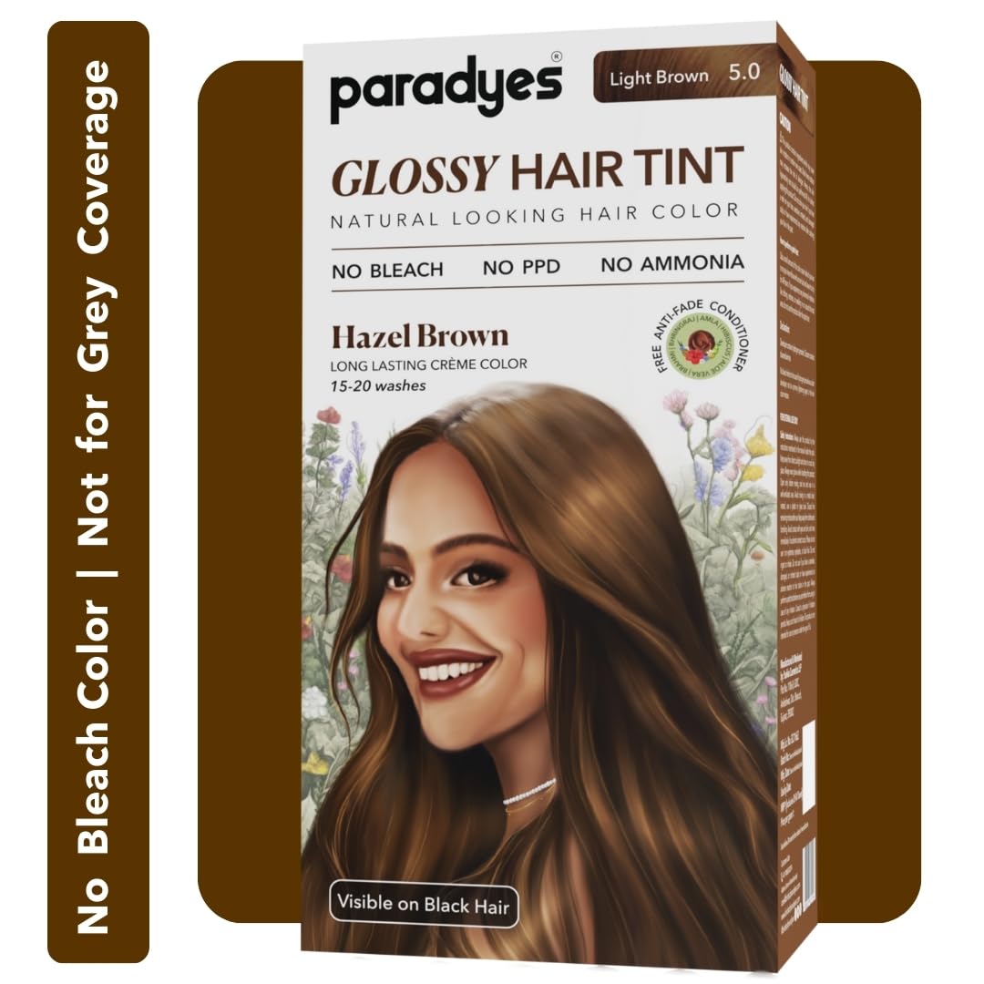 Paradyes No Bleach Hazel Brown Glossy Hair Tint, Ammonia-Free Formula for Natural Black Hair, Visible on Natural Black Hair, Enriched with Herbal Extracts, Includes Anti-Fade Conditioner for Long-Lasting Shine, 5 Light Brown – view 1