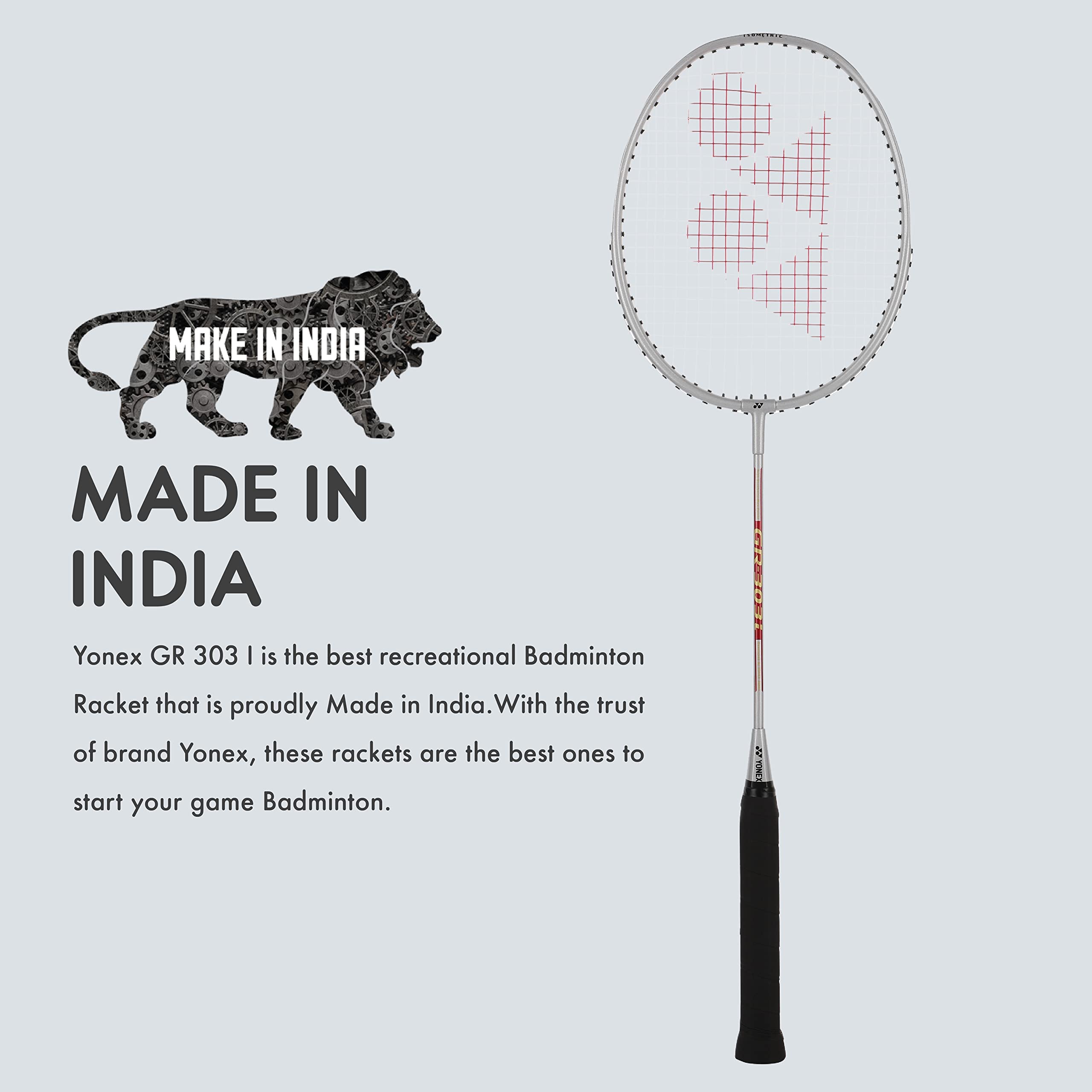 YONEX GR 303i Aluminium Strung Badminton Racket with Full Racket Cover (Silver) – view 4