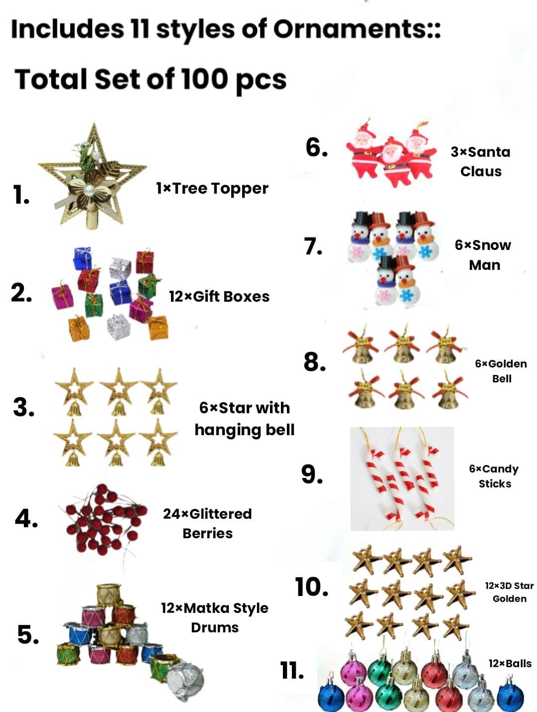100 Pcs Christmas Tree Decoration Ornaments Set – view 2