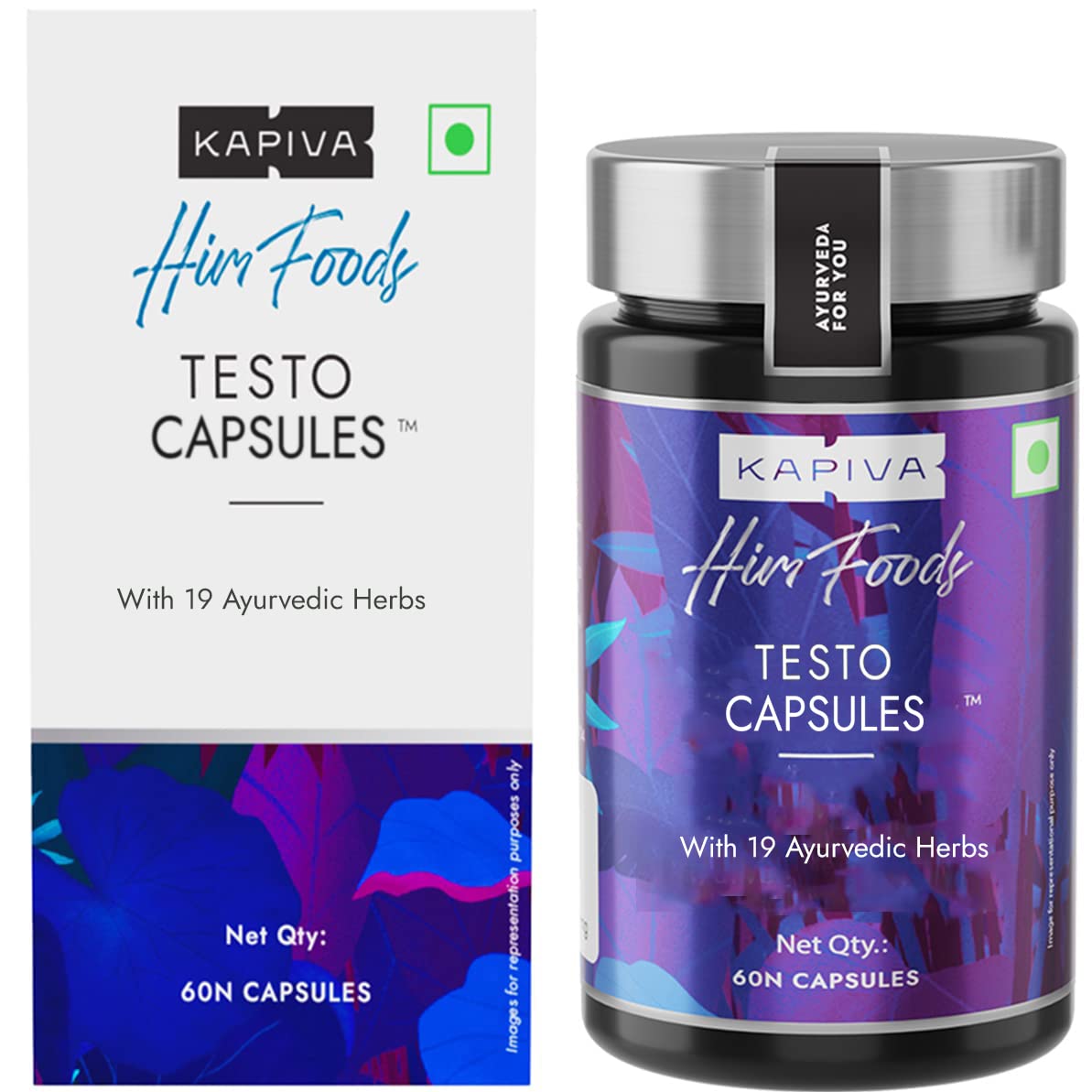 Front view of Kapiva Testo Capsules vegetarian bottle, 60 capsules