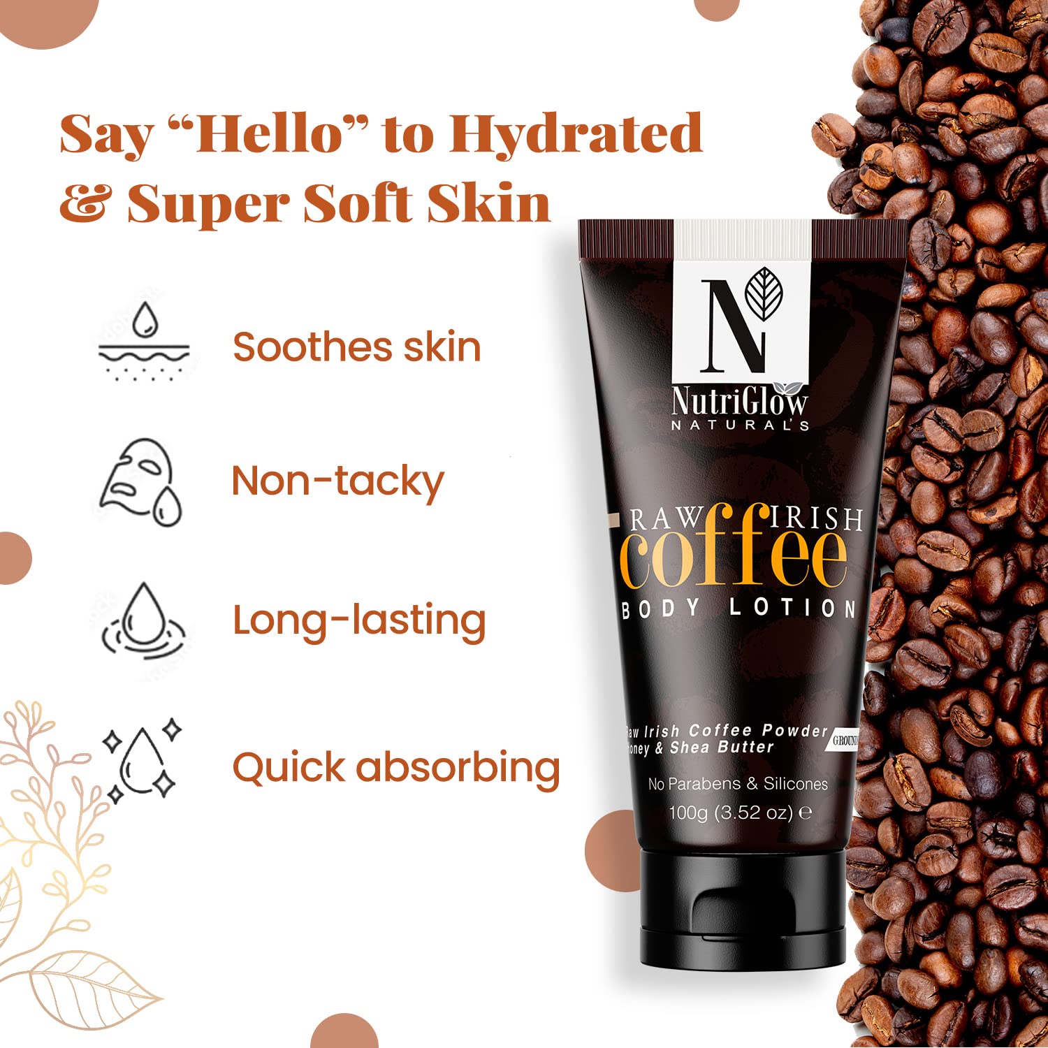 NutriGlow NATURAL'S Raw Irish Coffee Body Lotion to Treat Dull Skin, Lightweight (100 g) – view 2