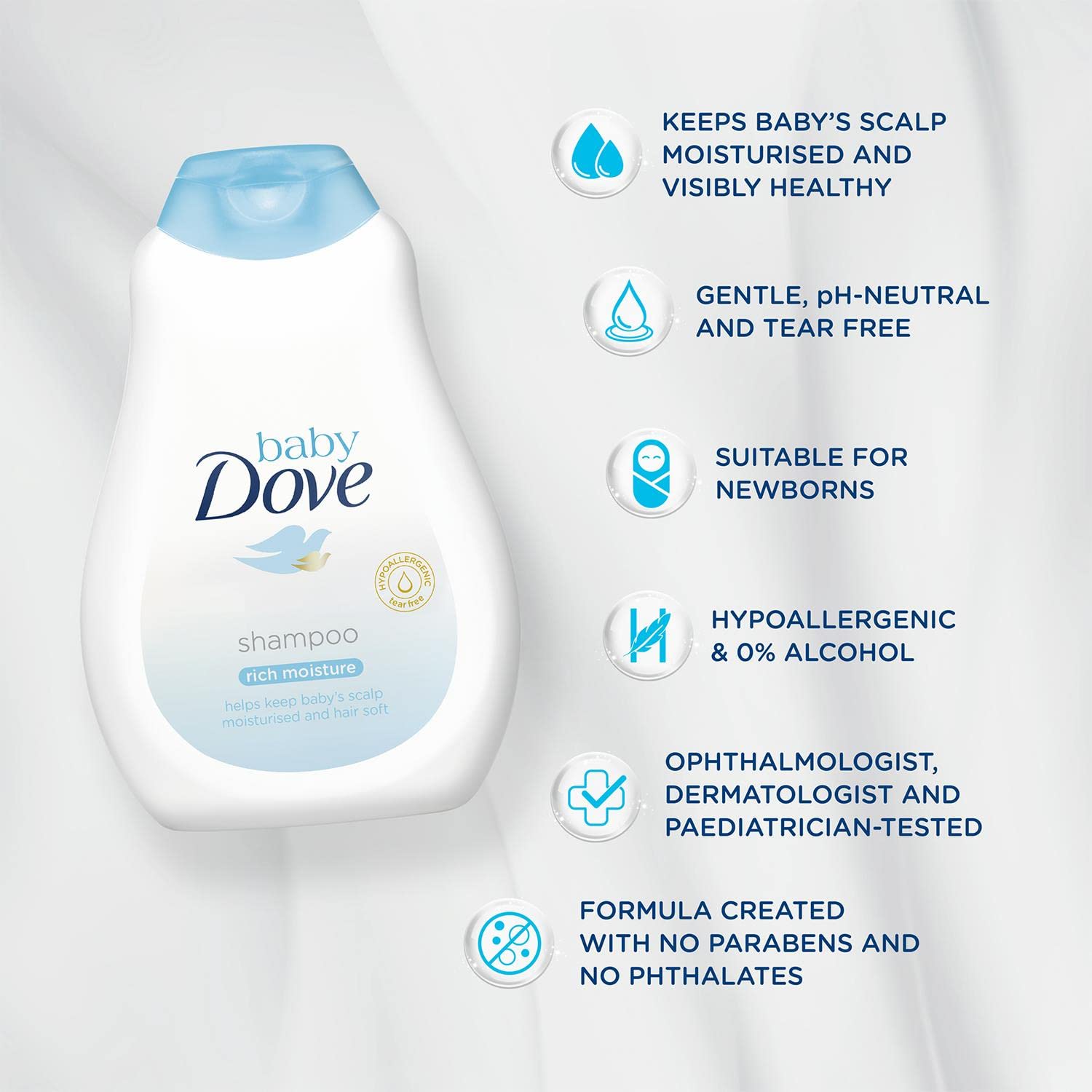Baby Dove Shampoo 400 ml, Mild No Tears Rich Moisture Baby Shampoo for kids, Gentle Care for Baby's Soft Hair - No Sulphates No Paraben shampoo – view 6