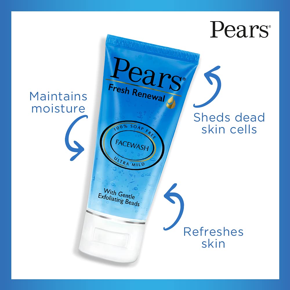 Pears Fresh Renewal Gentle Ultra Mild Daily Cleansing Facewash, Ph Balanced, 100% Soap Free, With Exfoliating Beads, Cooling, 60g – view 2