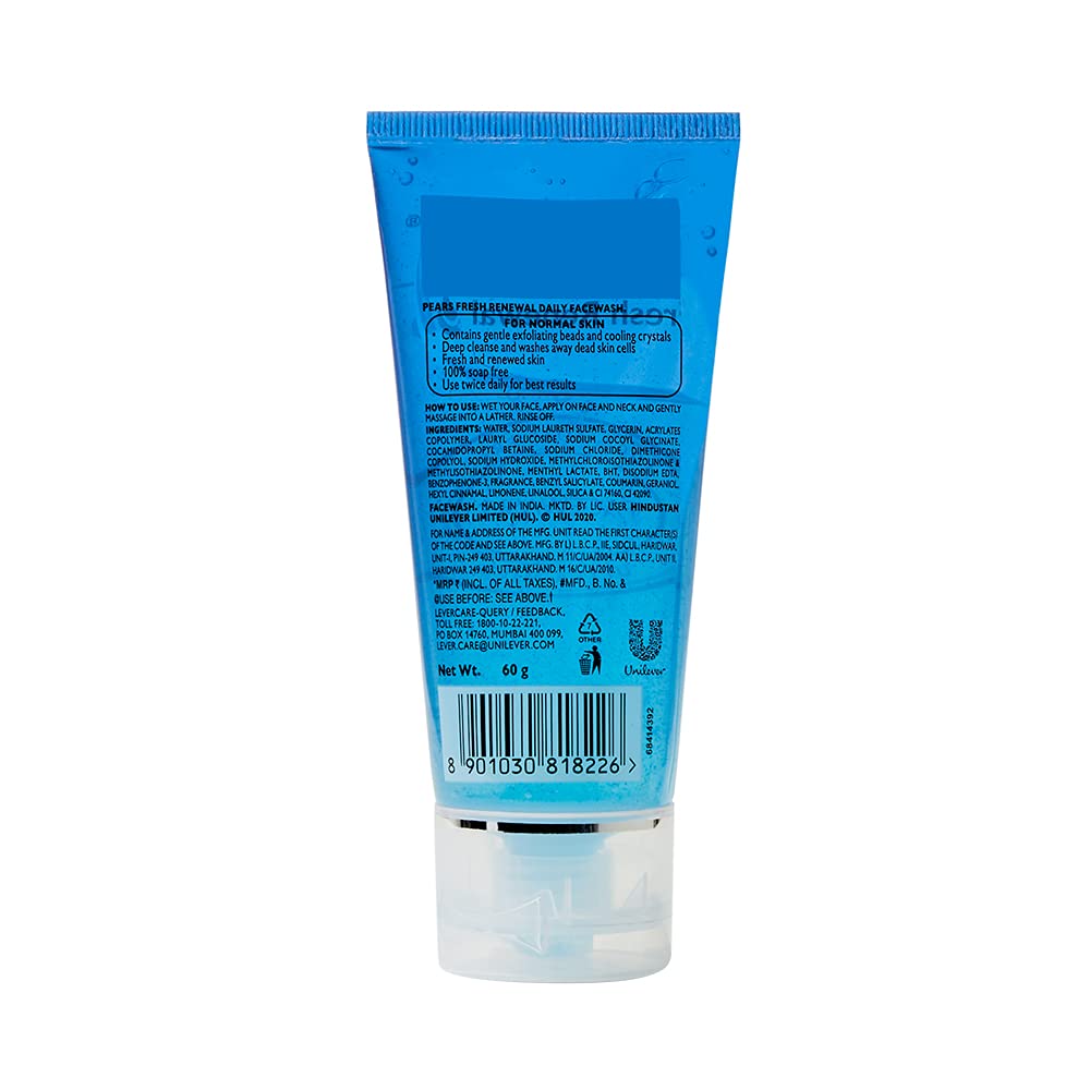 Pears Fresh Renewal Gentle Ultra Mild Daily Cleansing Facewash, Ph Balanced, 100% Soap Free, With Exfoliating Beads, Cooling, 60g – view 5