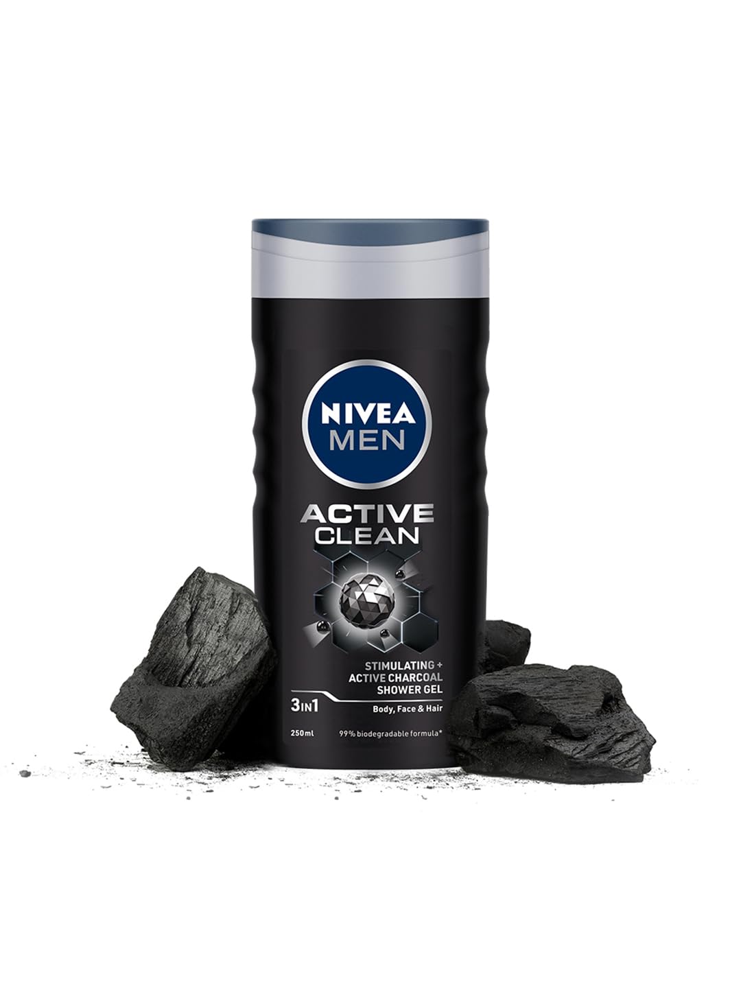 Nivea Active Clean Body Wash with Active Charcoal, Shower Gel For Body, Face & Hair, 250ml (Pack of 3) – view 3