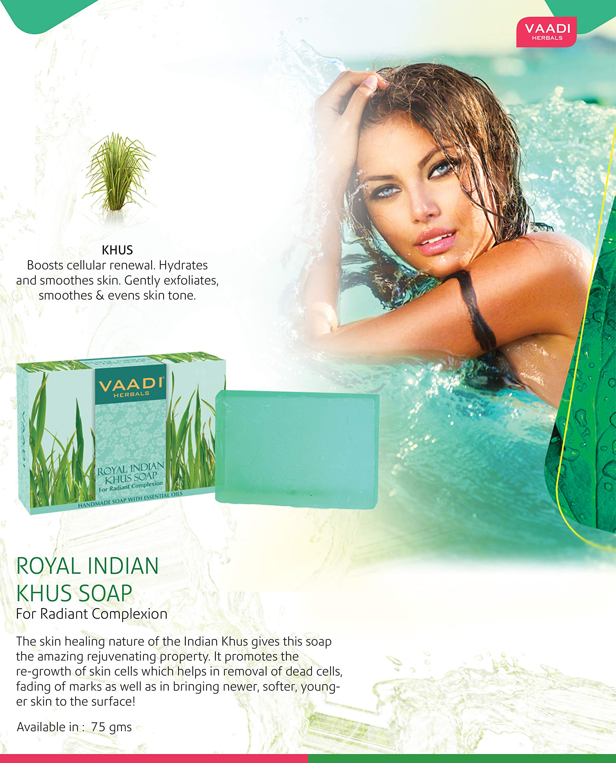 Vaadi Herbals Value Royal Indian Khus Soap with Olive and Soyabean Oil, 75gms x 6 – view 3