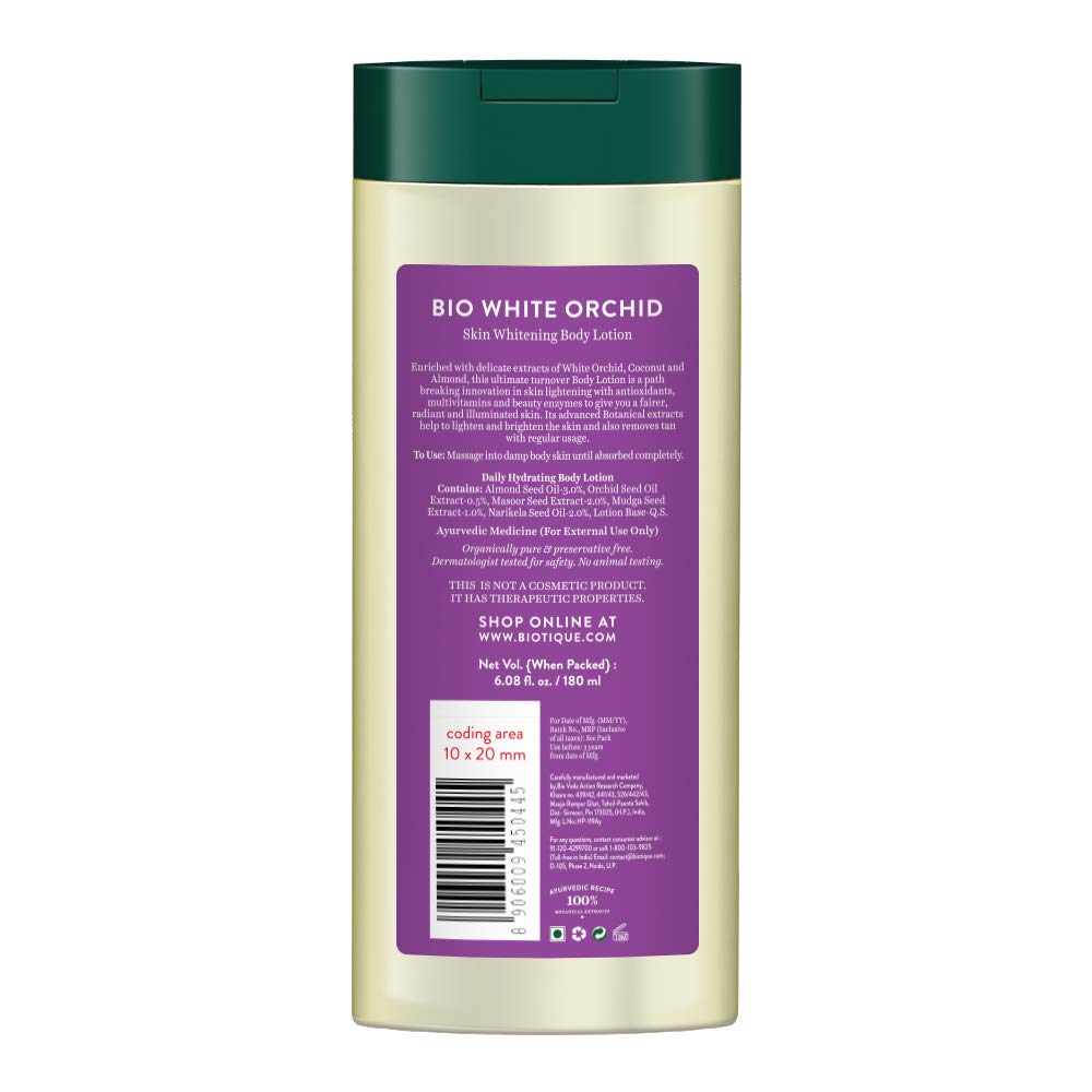 Biotique White Orchid Brightening Body Lotion For Extra Brightening & Radiance (180ml, Normal Skin) – view 2
