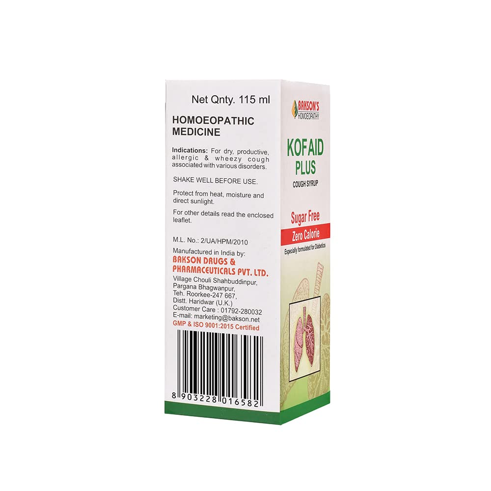 Dr. Bakshi's BAKSON'S HOMOEOPATHY Kof Aid Plus SF Syrup 115ml_Pack of 2 – view 3