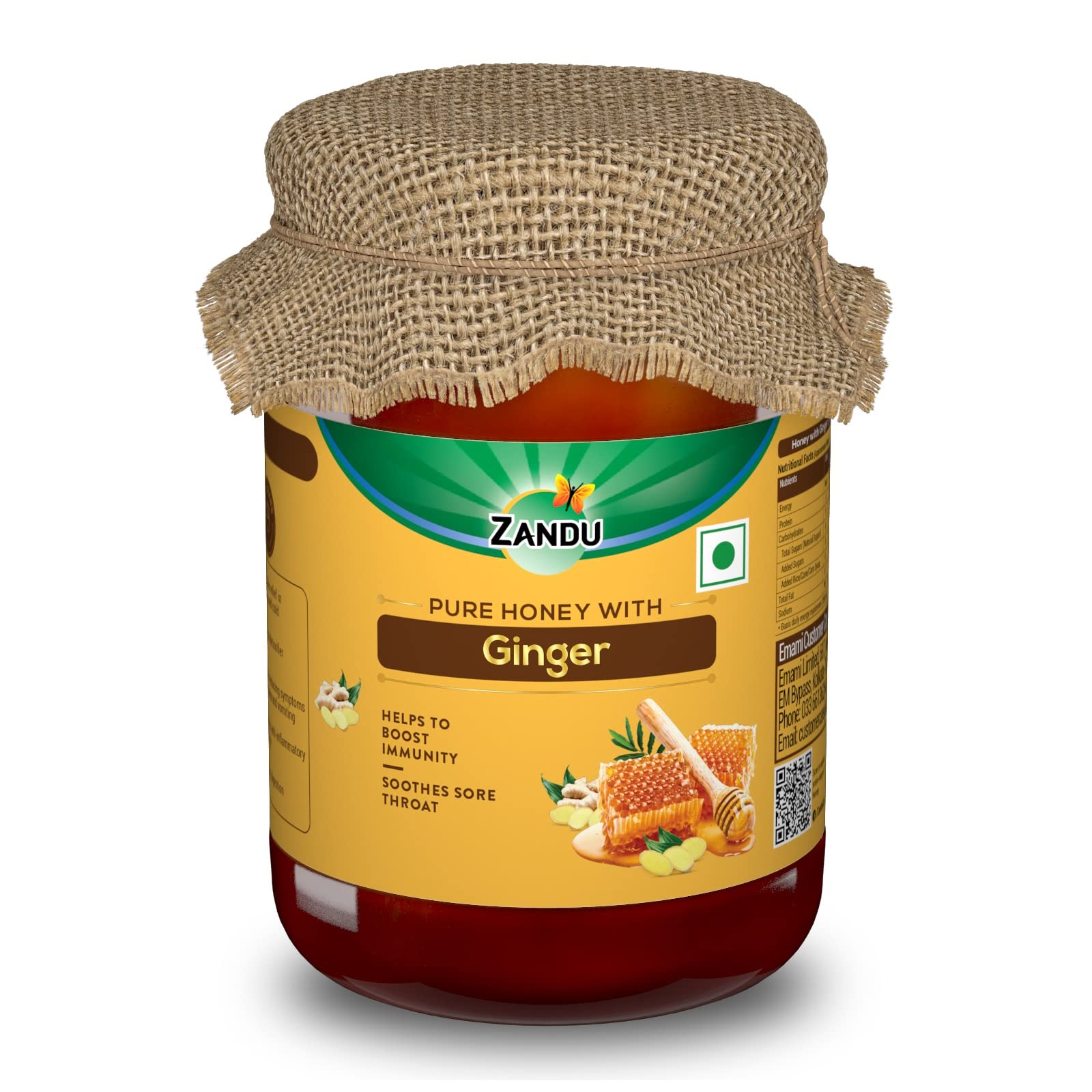 Zandu Pure Honey with Ginger 650 g jar packaging