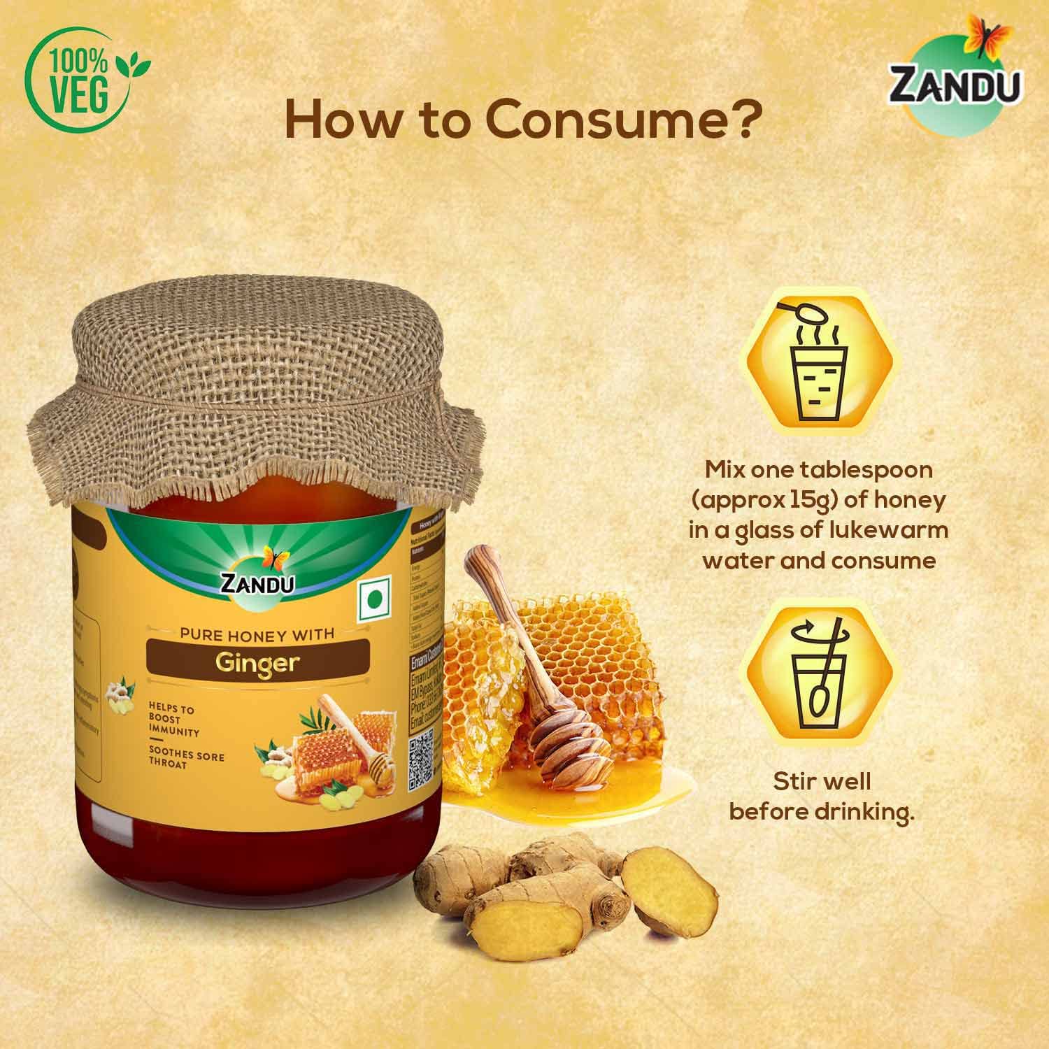 Zandu Pure Honey with Ginger: Specially Formulated to Meet Holistic Wellness Needs – view 5