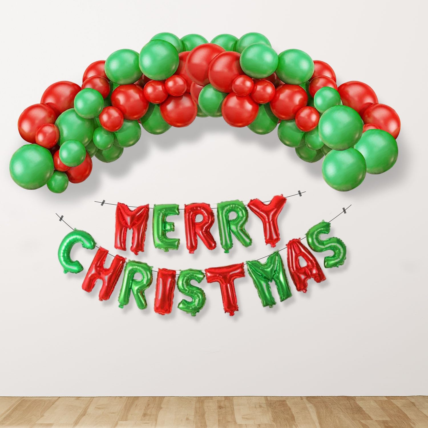 Christmas banner and balloon decoration kit in festive red and green