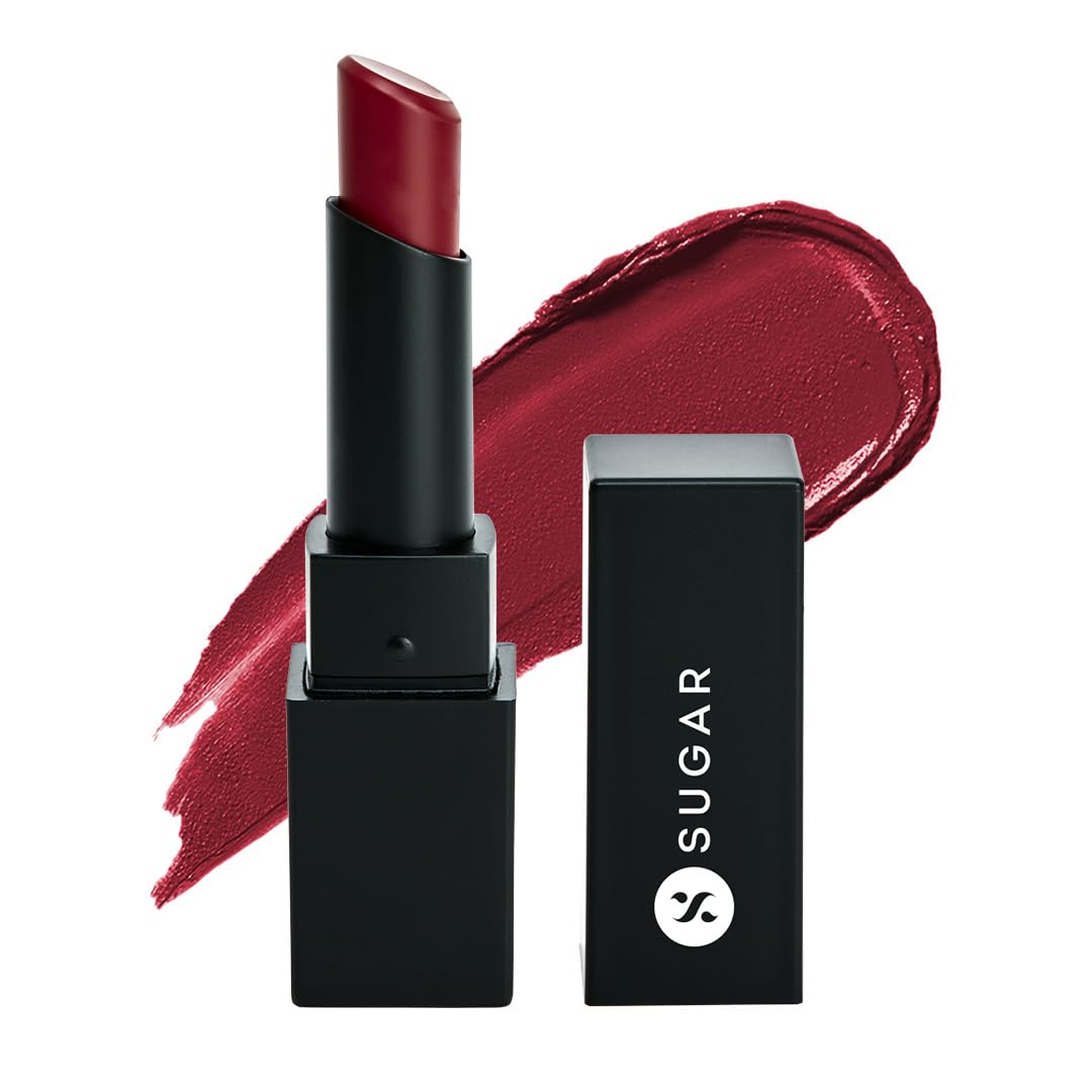 Dark red Royal Redding matte lipstick tube from SUGAR Cosmetics