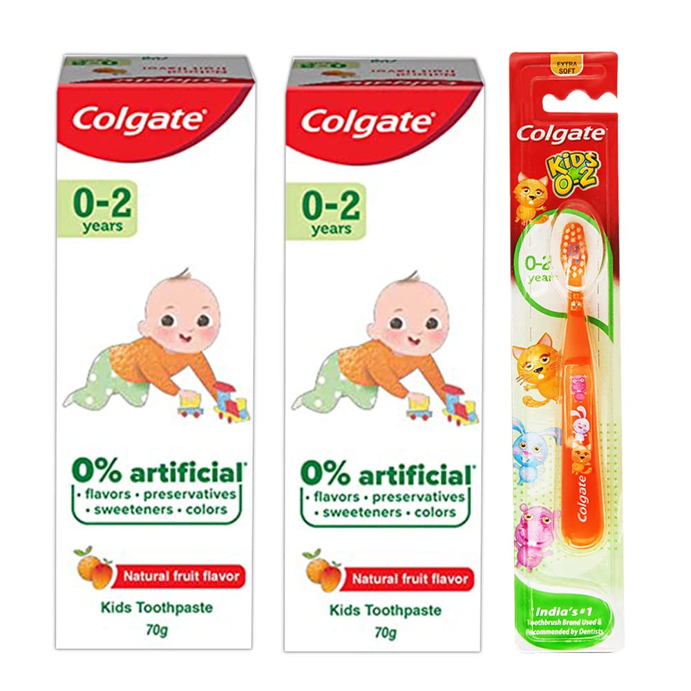 Colgate baby toothpaste twin tubes with kids extra soft toothbrush