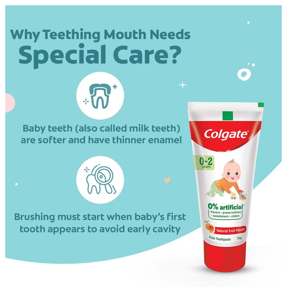 Colgate Kids Cavity Protection Toothpaste for 0-2 Years, 140g (70g x 2), Natural Fruit Flavour, 0% Artificial substances, SLS Free, Fluoride Free with Kid's Extra Soft Toothbrush (1 pc) (0- 24 months) – view 3