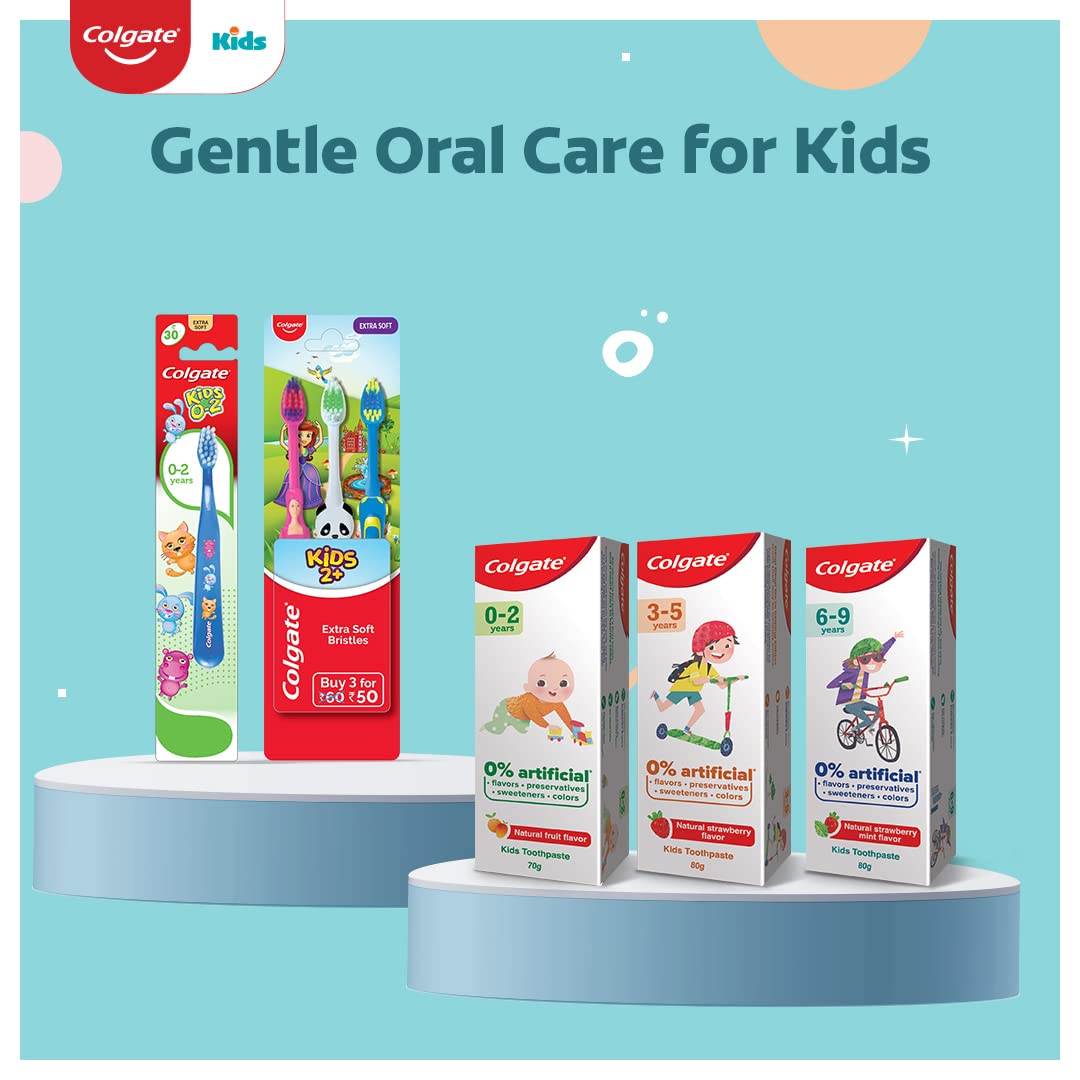 Colgate Kids Cavity Protection Toothpaste for 0-2 Years, 140g (70g x 2), Natural Fruit Flavour, 0% Artificial substances, SLS Free, Fluoride Free with Kid's Extra Soft Toothbrush (1 pc) (0- 24 months) – view 8