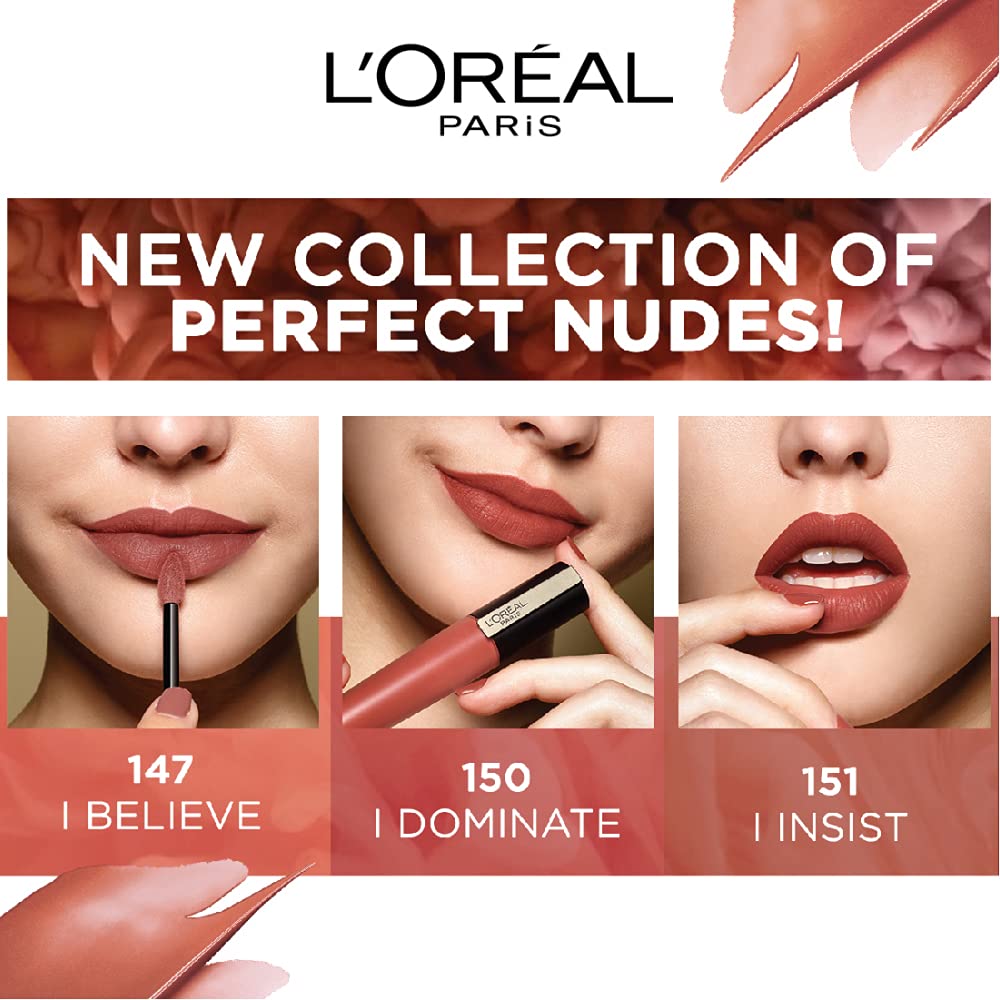 L'Oréal Paris Lipstick, Liquid Format with Matte Finish, Oil-In-Water Formula, Breathable and Lightweight Feel, Non-Flaking, Colour: 148 I Hunt, 7ml – view 5