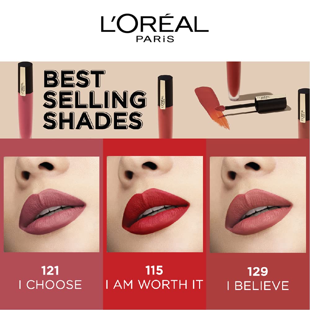 L'Oréal Paris Lipstick, Liquid Format with Matte Finish, Oil-In-Water Formula, Breathable and Lightweight Feel, Non-Flaking, Colour: 148 I Hunt, 7ml – view 6