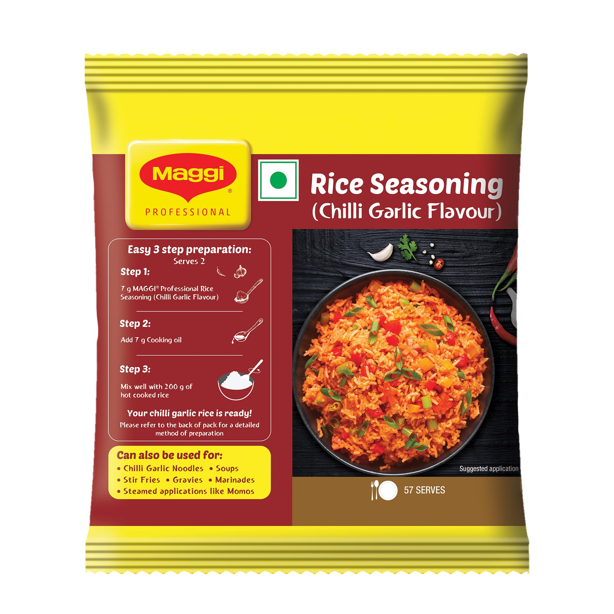 Front pack of MAGGI Professional chilli garlic seasoning pouch