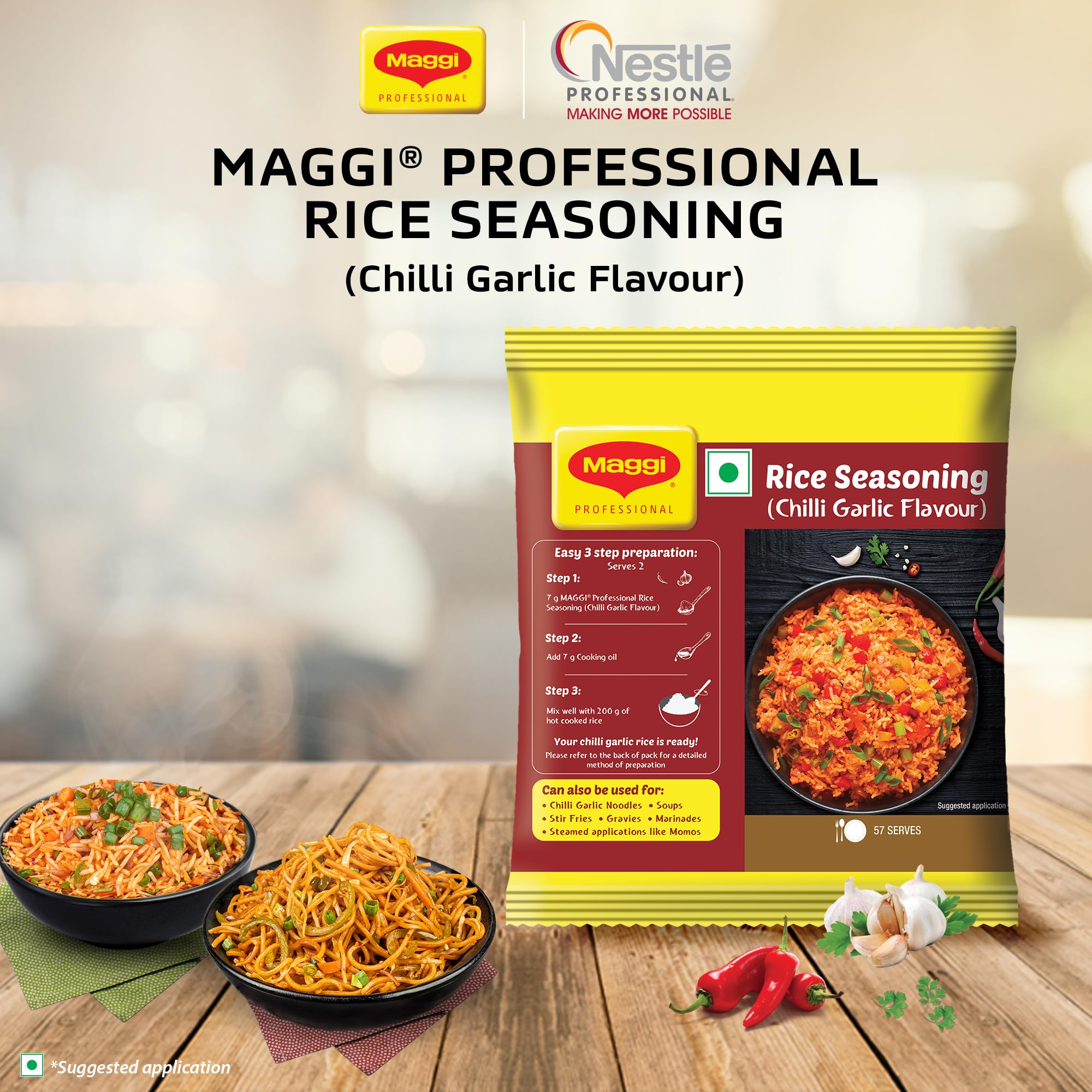 MAGGI Professional Rice Seasoning- Chilli Garlic Flavour, 200g Pouch (Easy to Make, Easy to Customize) – view 6