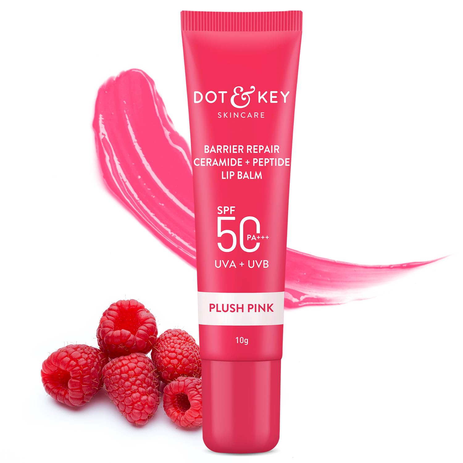 Warm Nude tinted lip balm tube with SPF 50 sheen