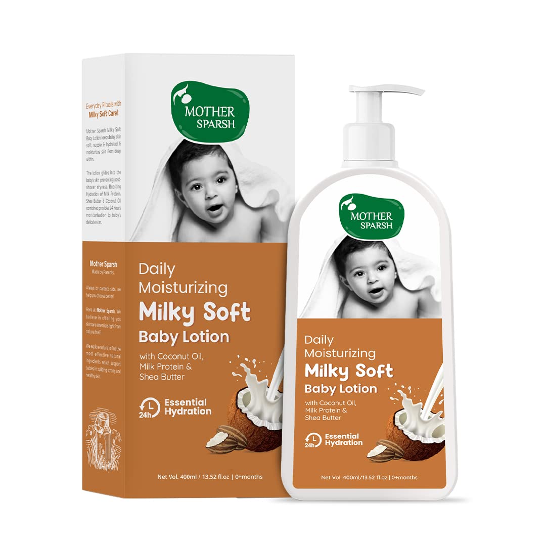 Mother Sparsh baby lotion 400ml bottle with milky label