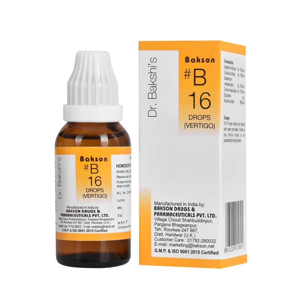 Bakson's B16 30 ml vertigo drops bottle packaging