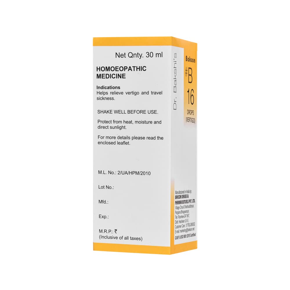 Dr. Bakshi's BAKSON'S HOMOEOPATHY # B 16 Vertigo Drops (30 ml) – view 2