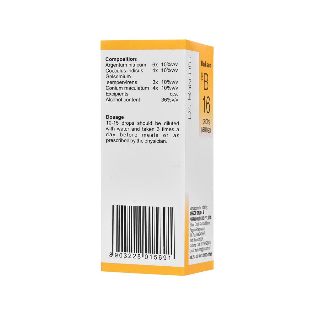 Dr. Bakshi's BAKSON'S HOMOEOPATHY # B 16 Vertigo Drops (30 ml) – view 3