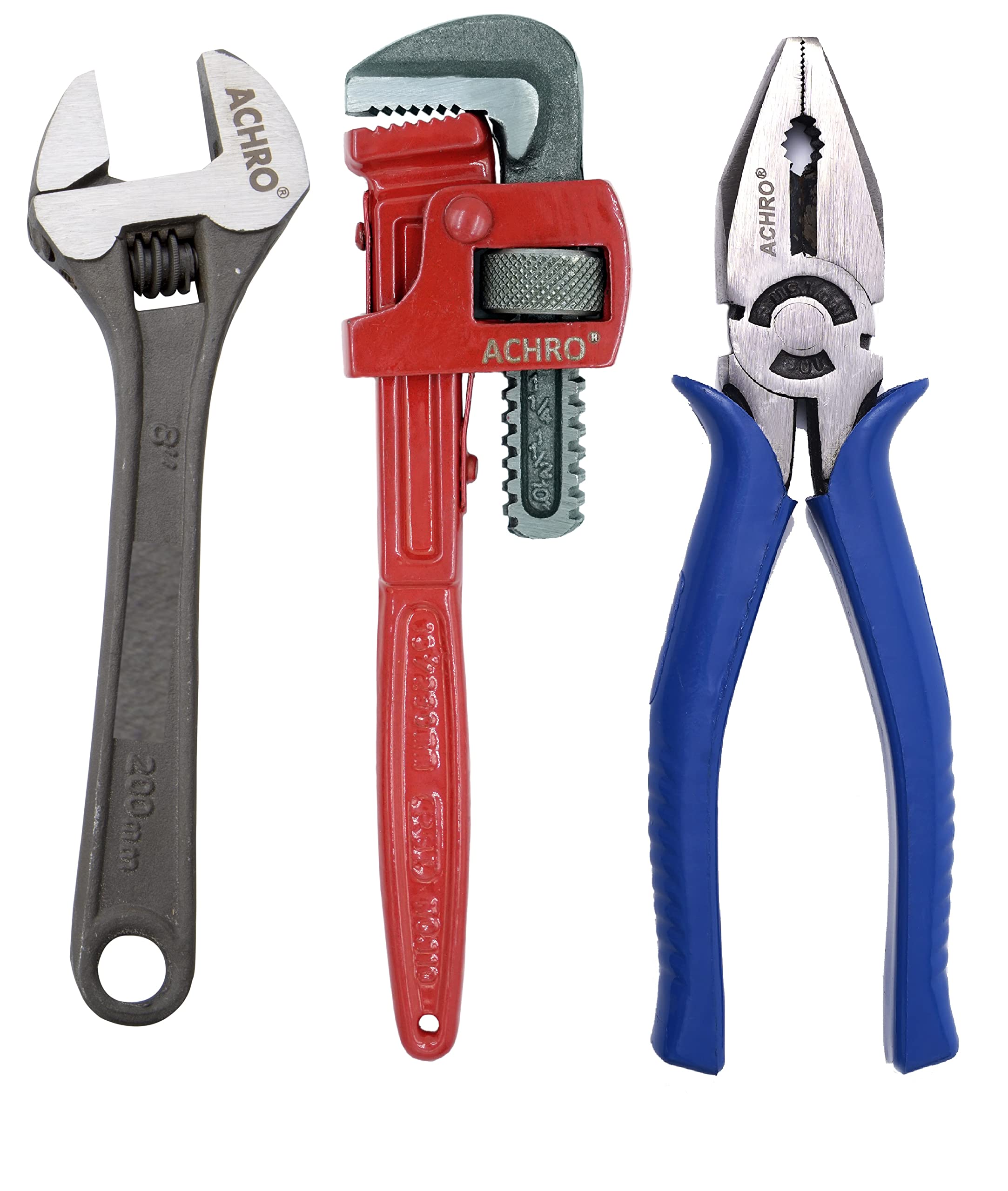 ACHRO household tool set with adjustable spanner plier and pipe wrench