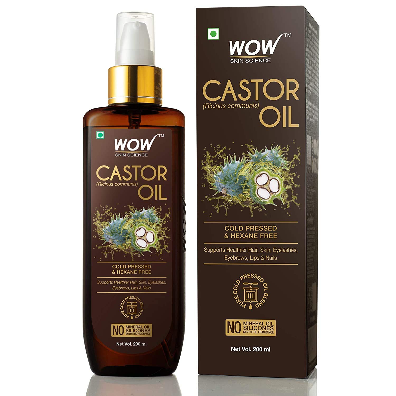 WOW 100% pure castor oil bottle for hair skin and nails