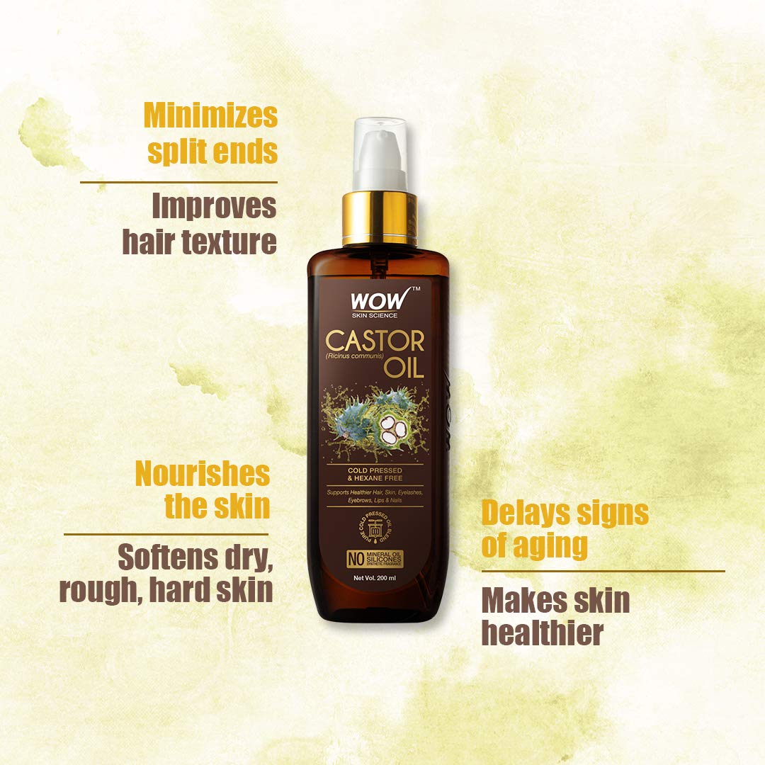Wow Skin Science 100% Pure Castor Oil - Pure Cold Pressed Oil Blend and Hexane Free -Supports HealthierHair, Eyelashes, Skin & Nails – view 5