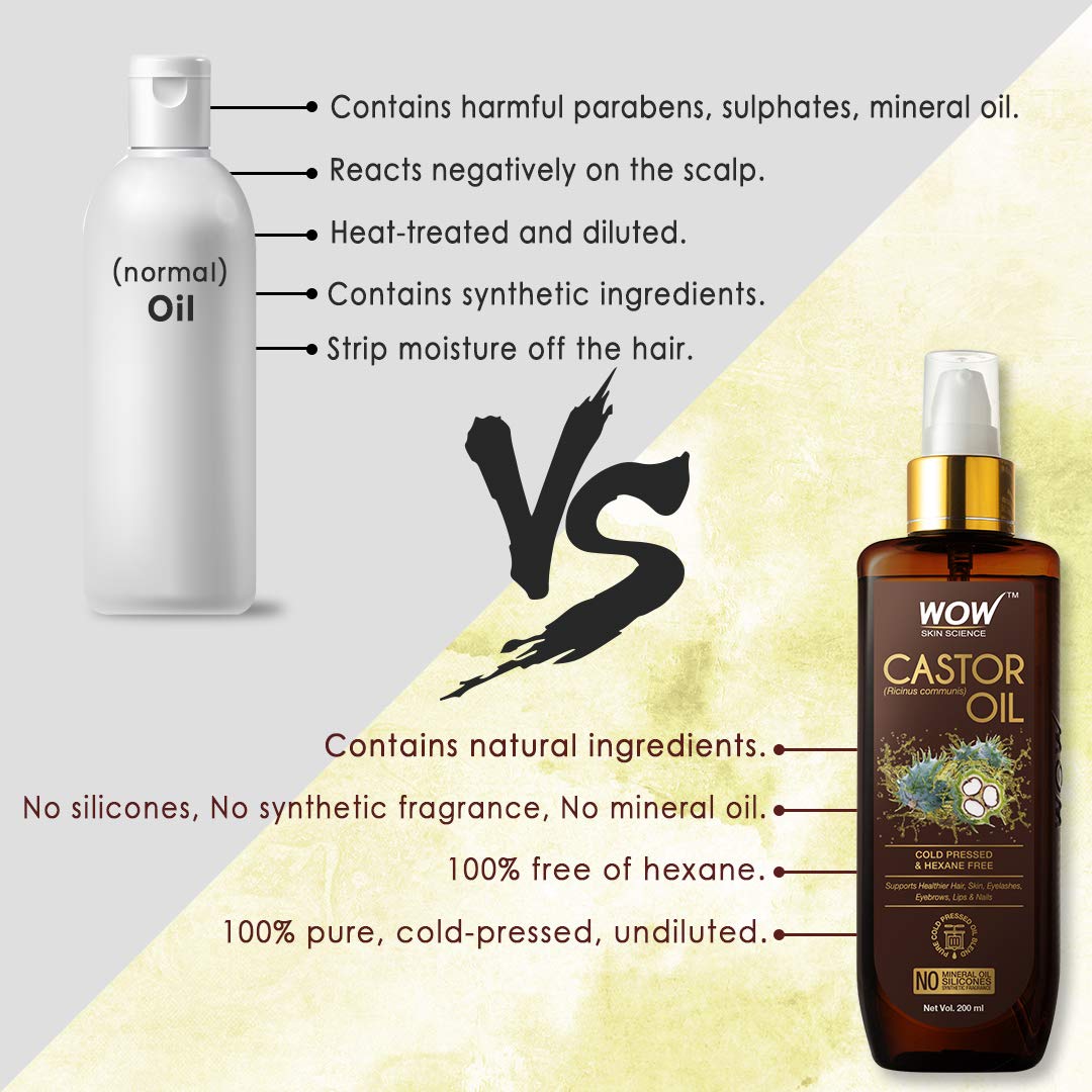 Wow Skin Science 100% Pure Castor Oil - Pure Cold Pressed Oil Blend and Hexane Free -Supports HealthierHair, Eyelashes, Skin & Nails – view 7