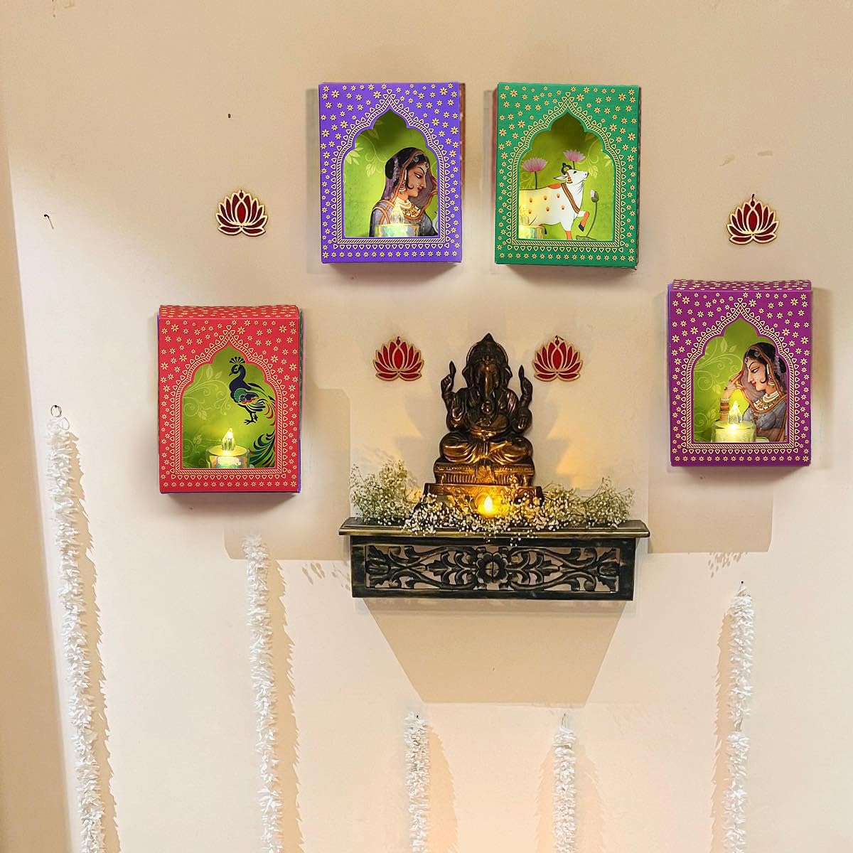 LED Jharokha Diyas Set of 12 Diwali Decoration Items with Candle, Home Decor Items Festive Decor Item, DIY Craft Traditional Jharokha Box for Hanging (Pack of 12) – view 2