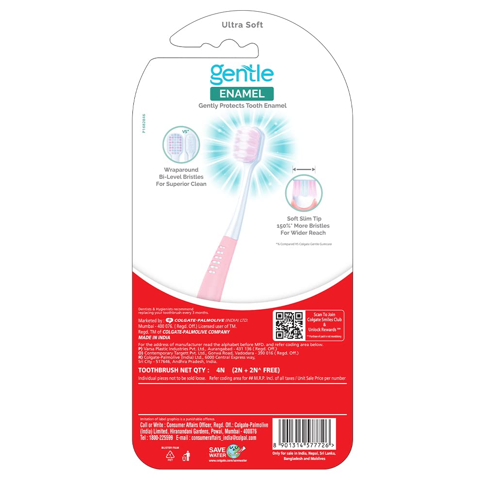 Colgate Gentle Enamel Ultra Soft Bristles Manual Toothbrush for adults, 4 Pcs (Buy2 Get 2), Soft Bristles for Enamel Care,Multicolor – view 9