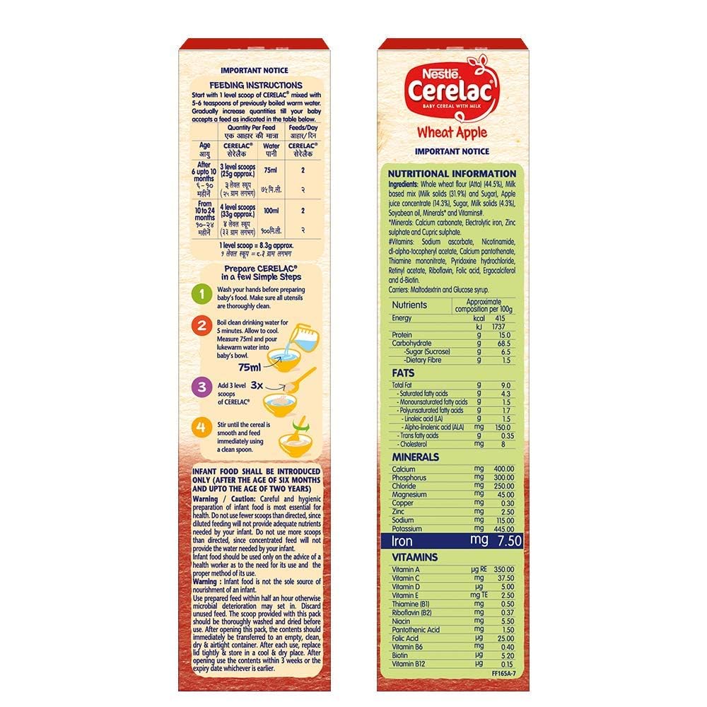 Nestle Cerelac Baby Cereal with Milk , Wheat Apple ,Stage 1, From 6 to 24 Months , Source of Iron & Protein , 300g – view 8
