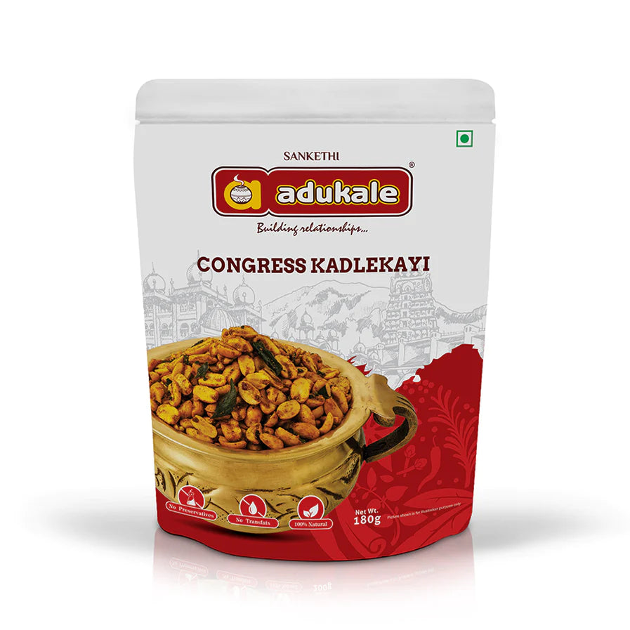 Pack of Adukale masala roasted peanuts, Congress Kadlekayi 180 g