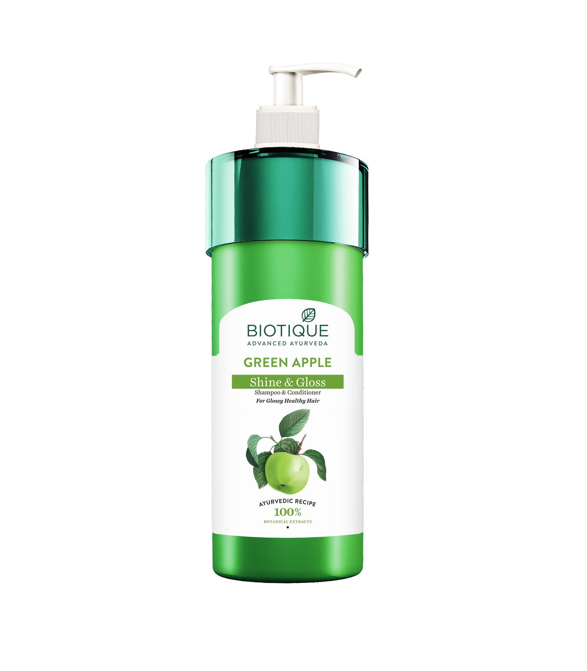 Front view of Biotique Green Apple shampoo 800 ml bottle