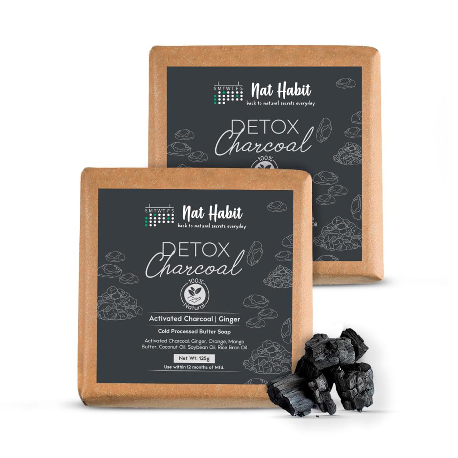 Handmade cold-processed charcoal bath soap bars from Nat Habit