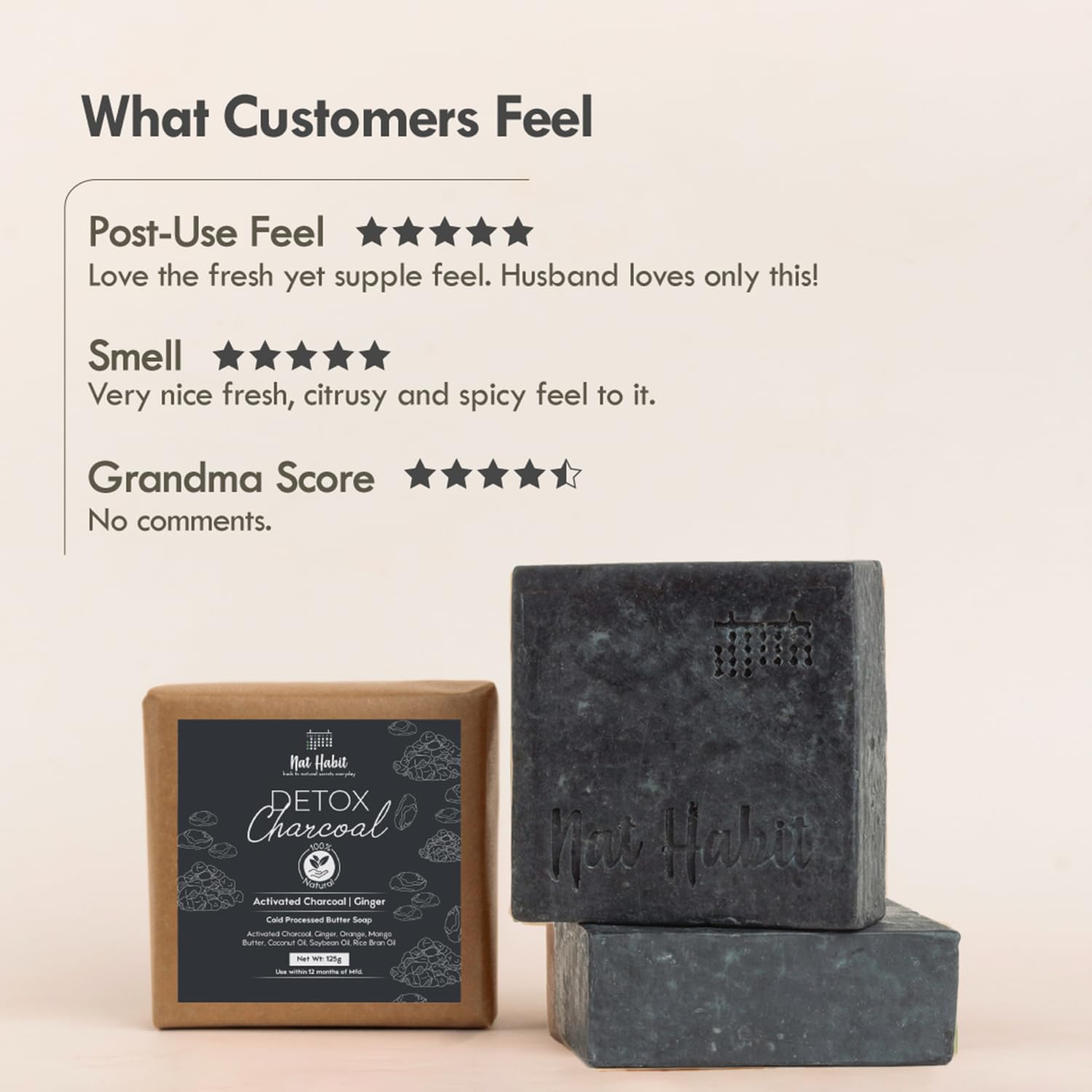 Nat Habit Detox Charcoal Butter Bath Soap With Ayurvedic Cold Processed For Detoxification, Blackheads, Tan Removal & Skin Whitening (Pack of 2 x 125gm) – view 6