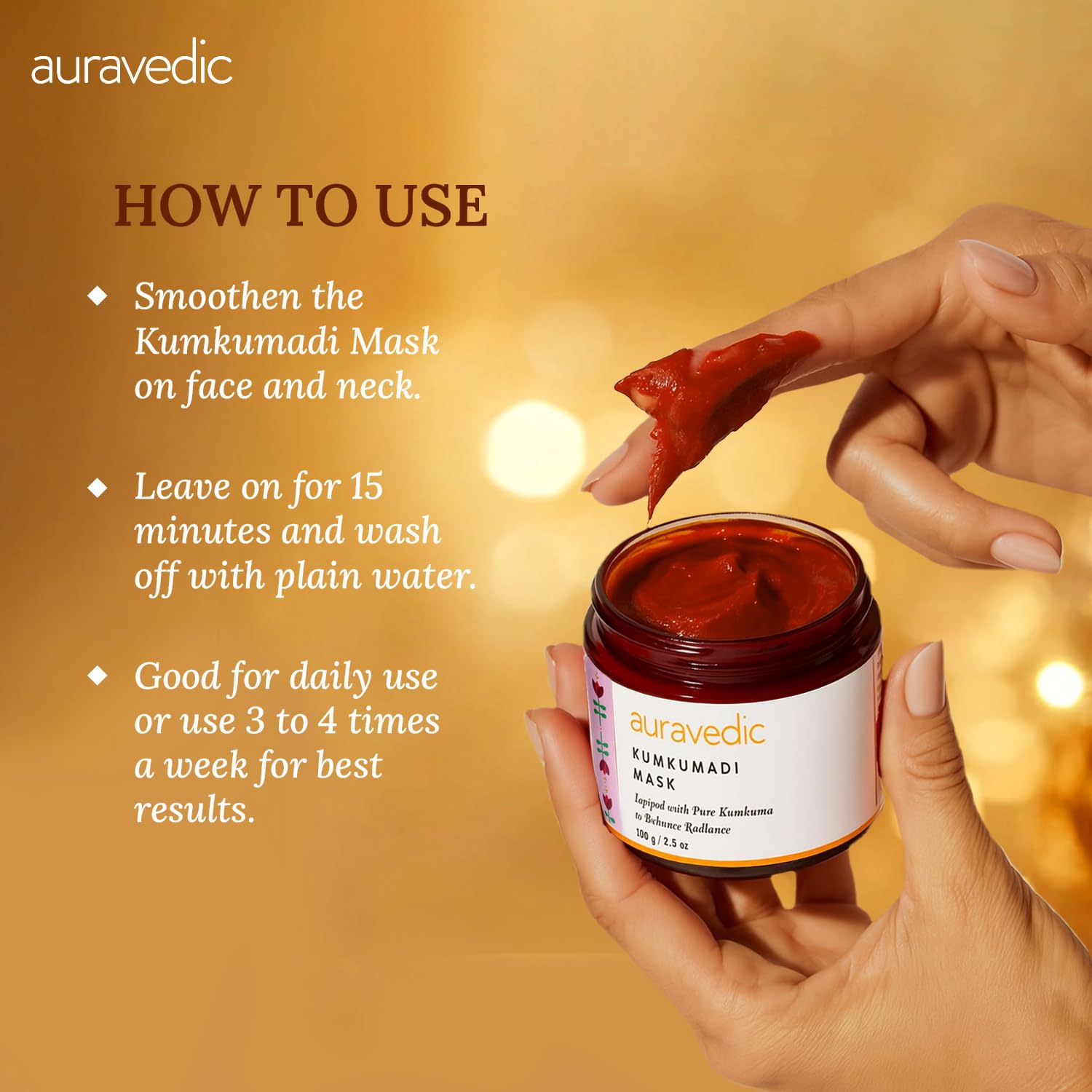 Auravedic Kumkumadhi Face Mask Kumkumadi Tailam Detan Pack Skin Brightening Tan Removal Face Pack For Women Men 100g Kumkumadi Oil Ubtan Detan Face Mask for women skin care brightening – view 8