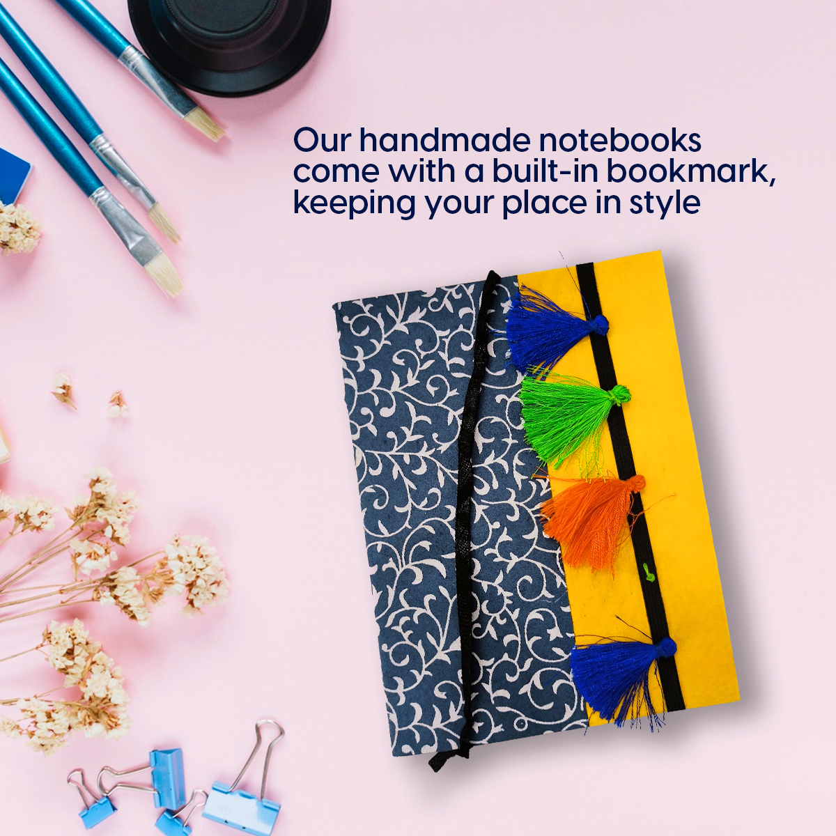 NeuOrigin Handmade Paper Eco-Friendly Notebooks - Vibrant Colors, Tassel and Bookmark Included - Handcrafted in India – view 4