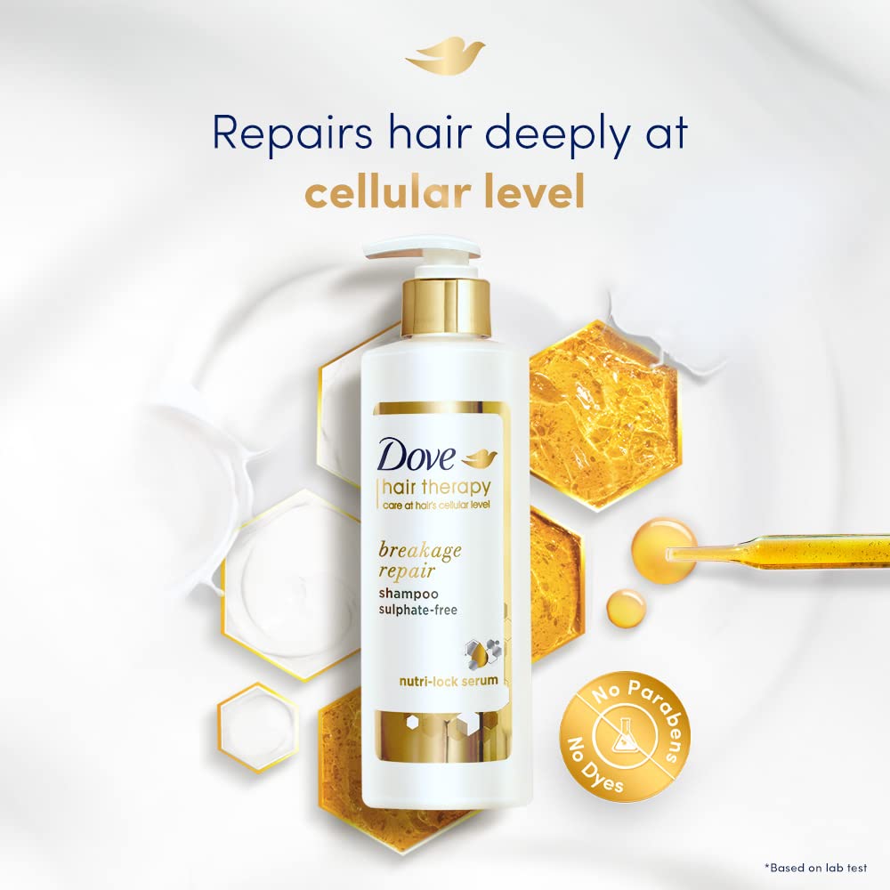 Dove Hair Therapy Breakage Repair Sulphate-Free Shampoo, No Parabens & No Dyes, With Nutri-Lock Serum to Reduce Hair Fall for Thicker Looking Hair, 380 ml – view 4