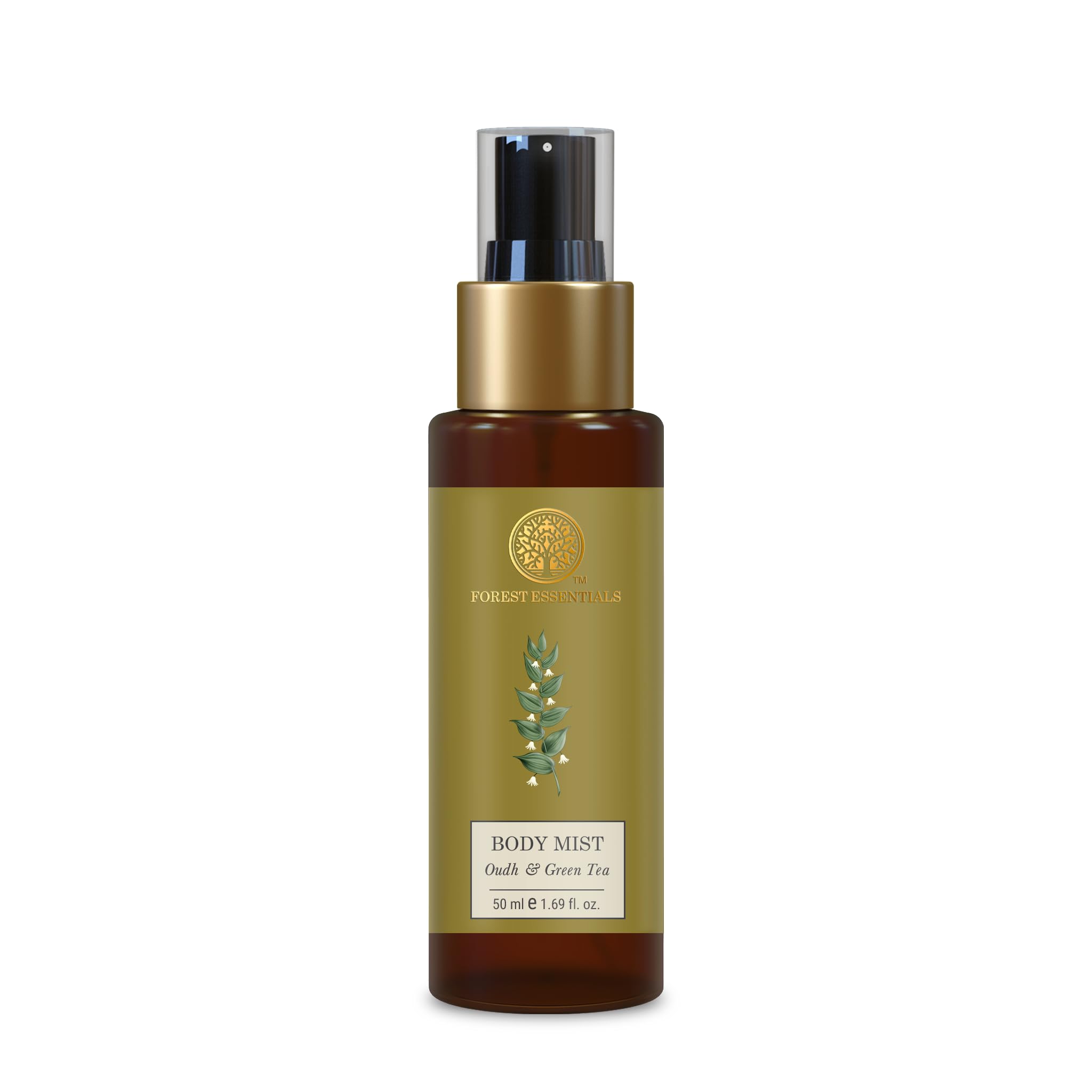 Forest Essentials Oudh & Green Tea body mist spray bottle